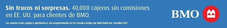 BMO advertisement with the slogan 'No tricks or surprises.' It highlights 40,000 fee-free ATMs in the US for BMO customers. The BMO logo appears on the bottom right.