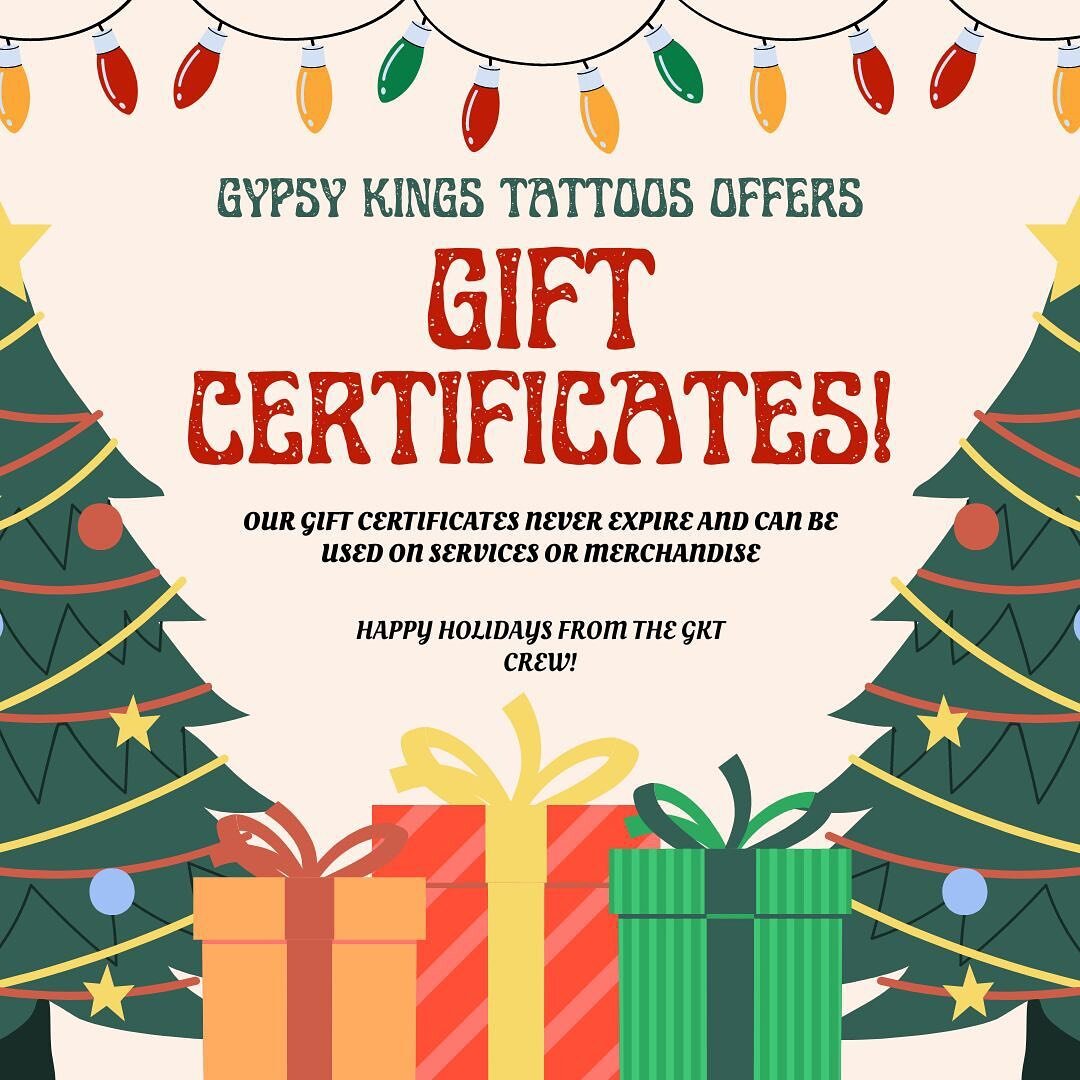 Gift certificates are available for purchase in-store! Perfect for the tattoo lover in your life this holiday season ❄️