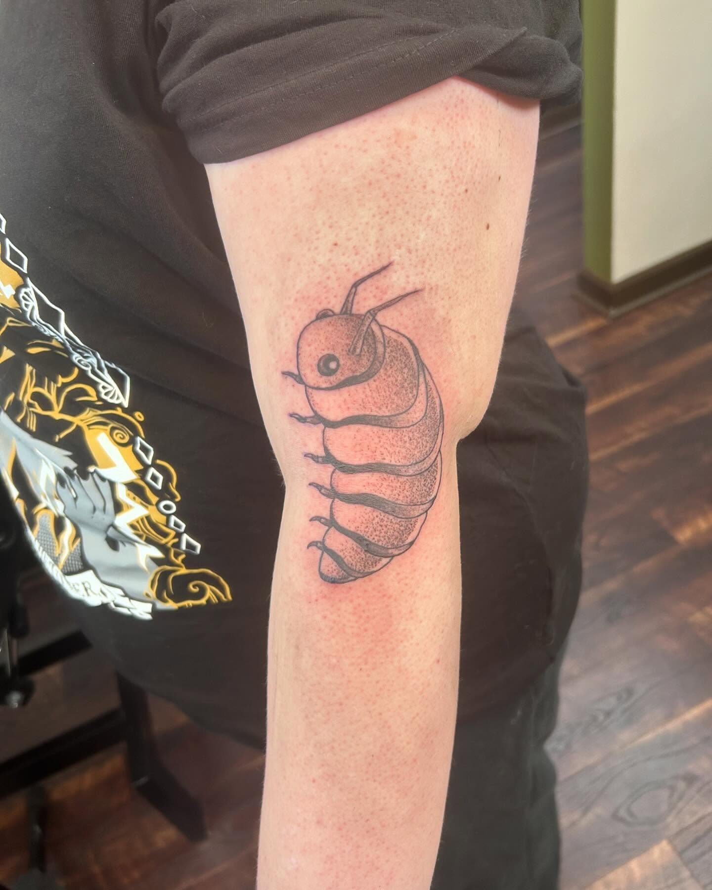 moving roly poly! scroll thru to see the cutest little isopod croissant baby in action 🥐✨ 
.
.
.
.
.
#tattoo #tattooideas #movingtattoo #isopod #isopodtattoo #rolypolytattoo #rolypoly #cutetattoo #michigantattooartist #michigantattooers #detroittatt