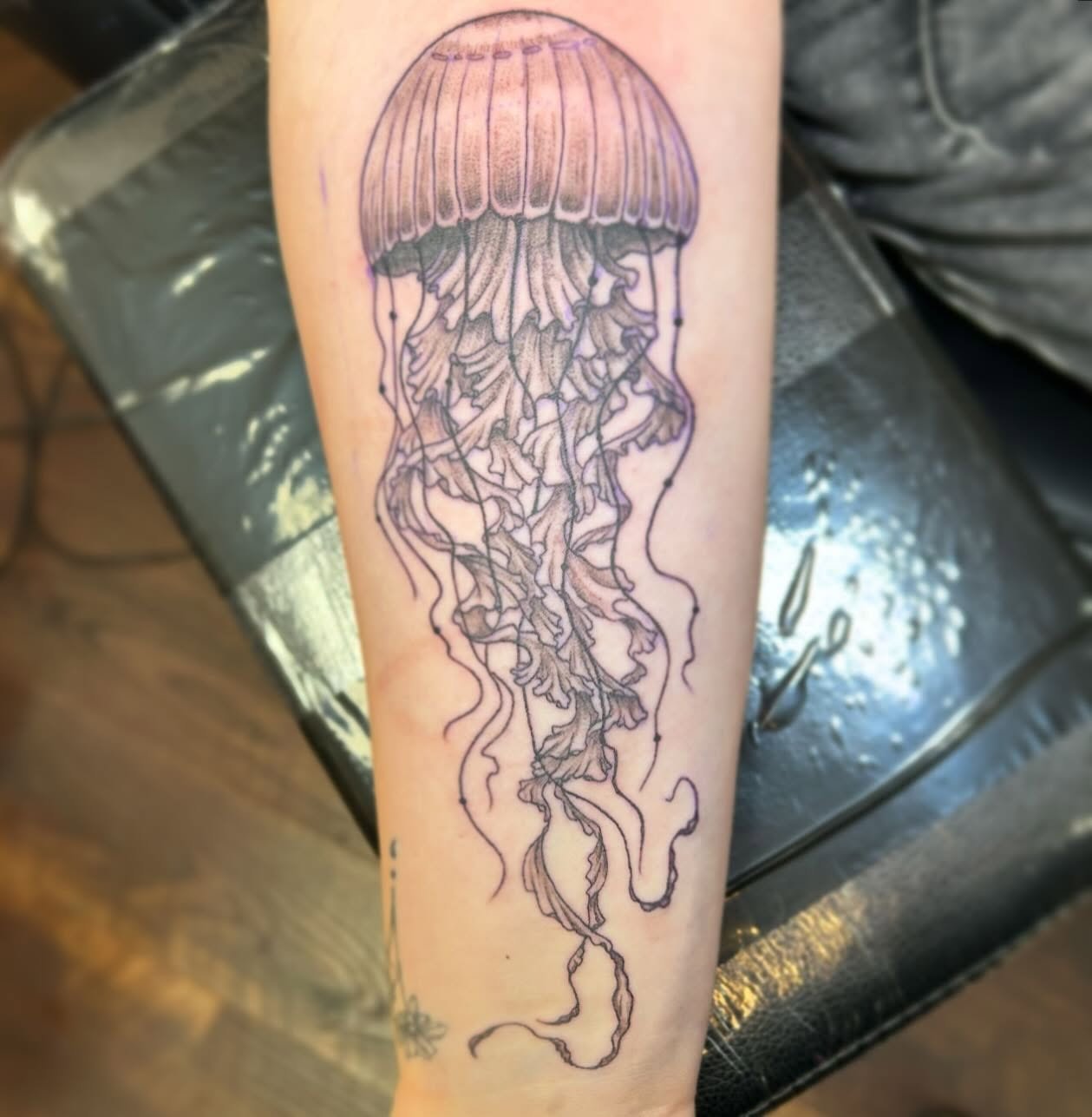 custom jelly 🪼 books always open, appointments available in February!
.
.
.
.
.
#jellyfish #tattoo #michigantattooers #michigantattooartist #detroittattooartist #southeastmichigan #blackandgreytattoo