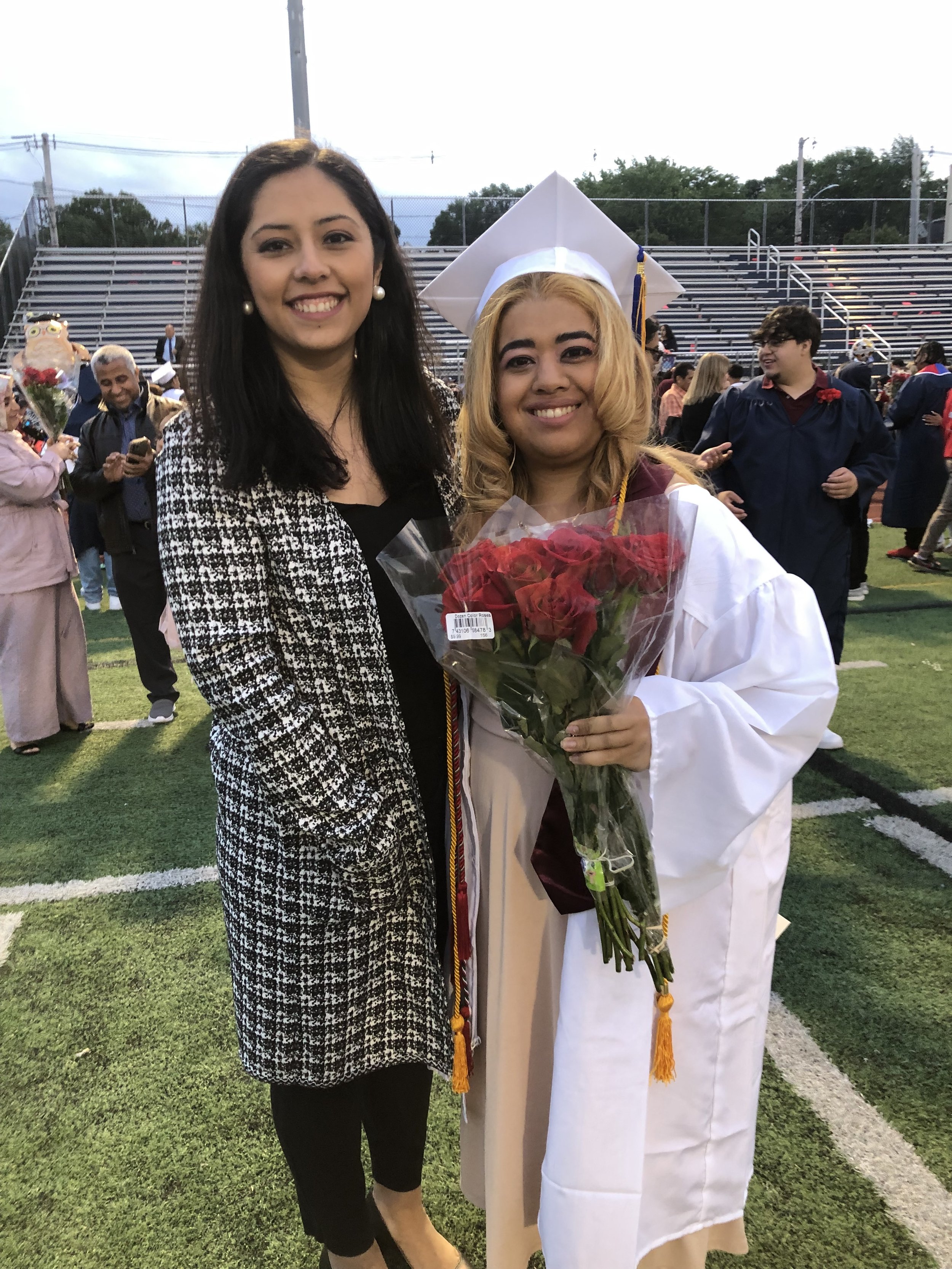 Jacqueline congratulates a 2023 Revere High graduate and mentee on graduation day! With Jacqueline’s help on college and scholarship applications, this student will be attending UMass Boston on a full ride scholarship.
