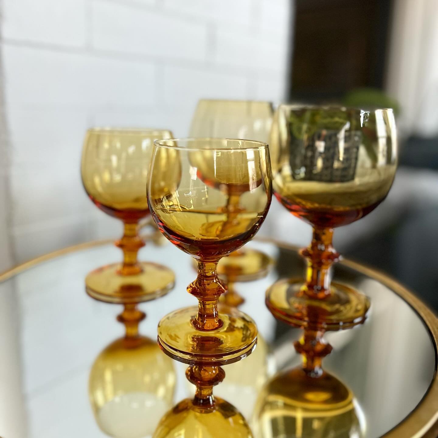 Gorgeous MCM Amber Anchor Hocking Fire King Glassware. Small and Large Wine Goblet sets available! DM for more information.

#anchorhocking #vintageglassware #vintagebarwareforsale #amberglass #mcmglassware #denvervintage #vintageentertaining