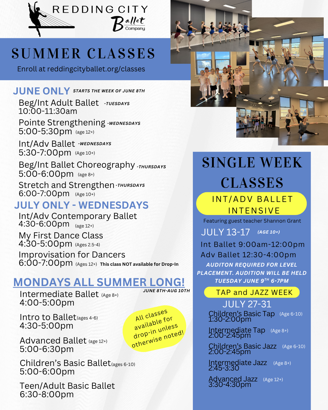 RCB’s School of Dance Summer Classes/Intensive — Redding City Ballet