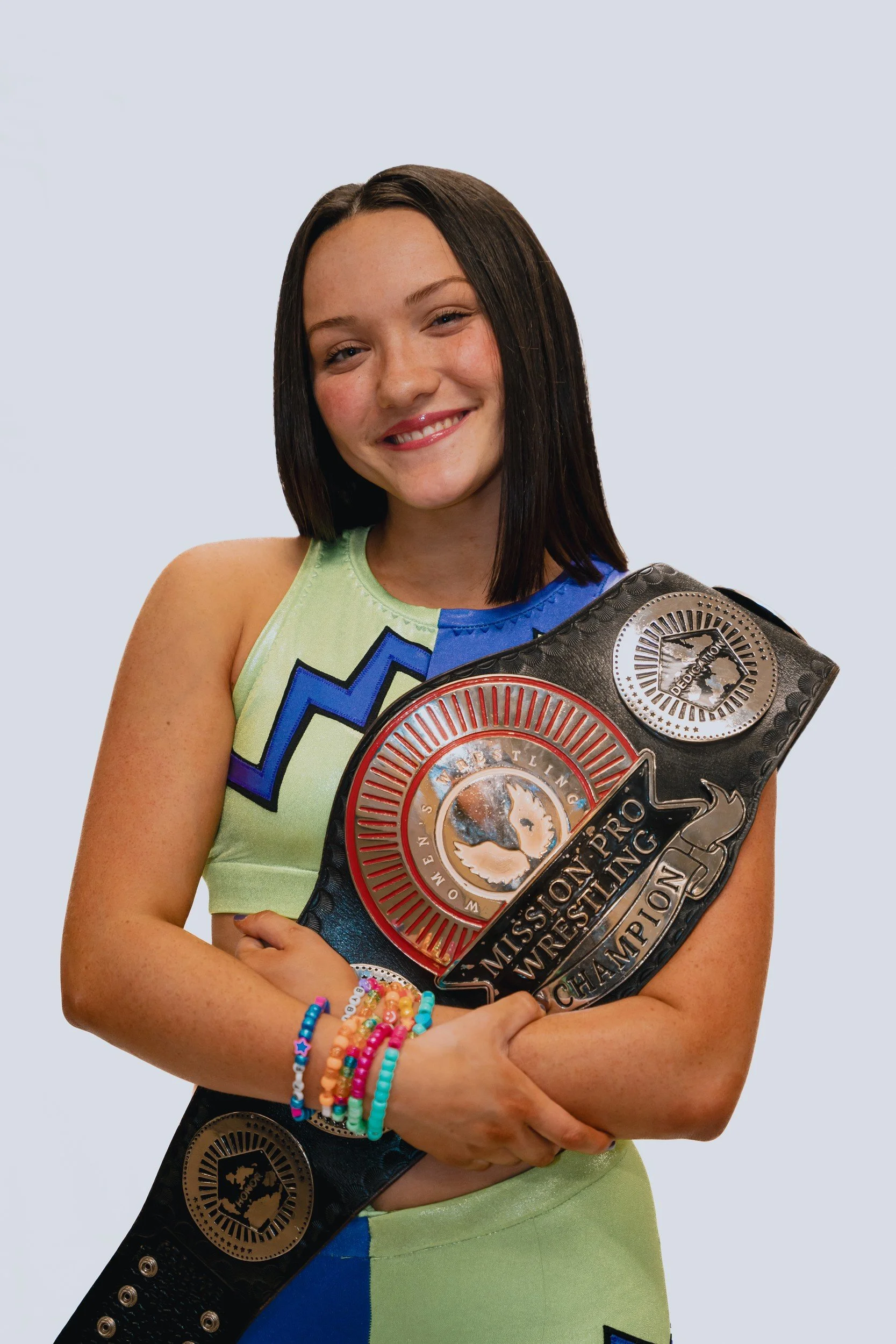 Playful portrait with a championship belt.