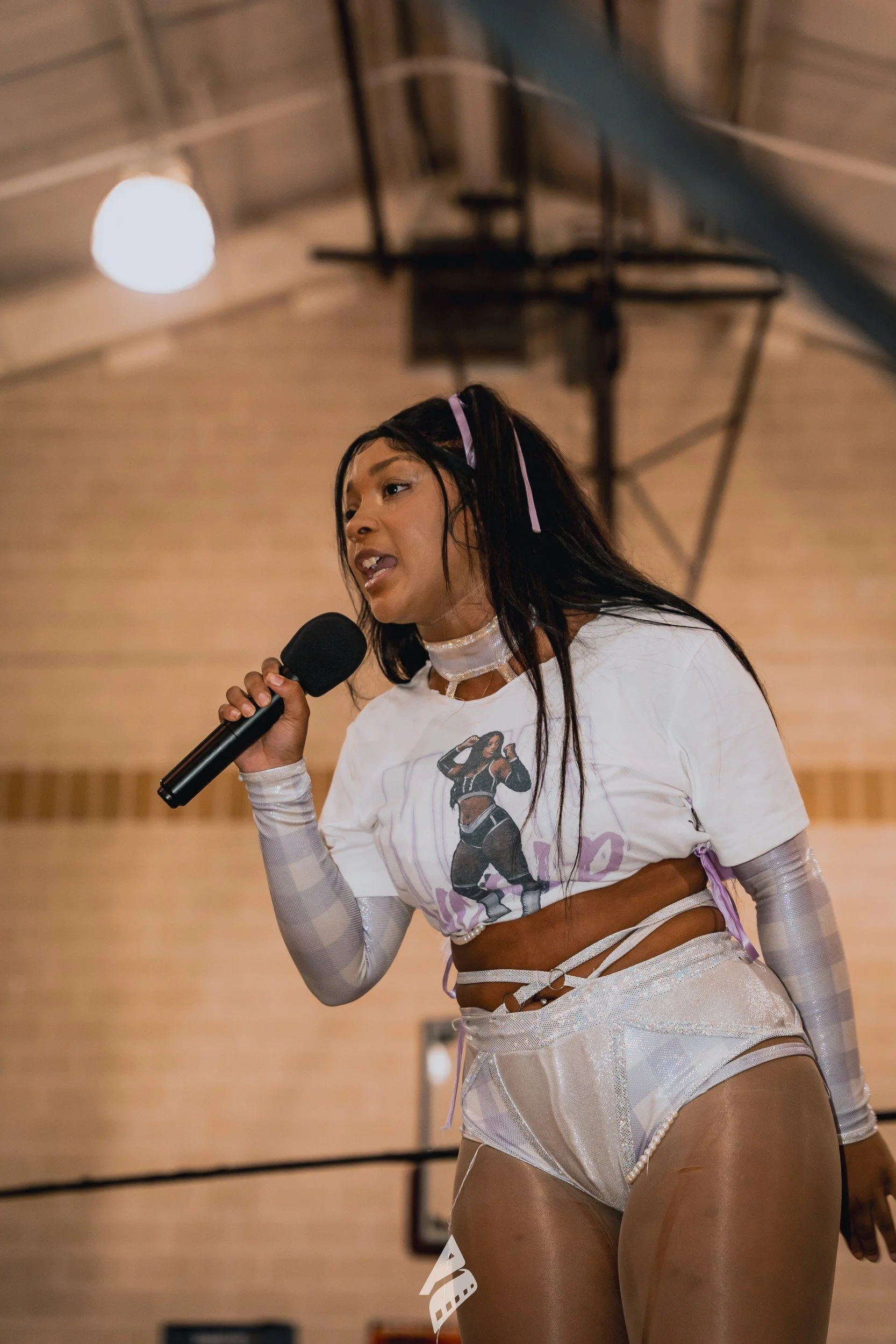 Microphone moment during the event.