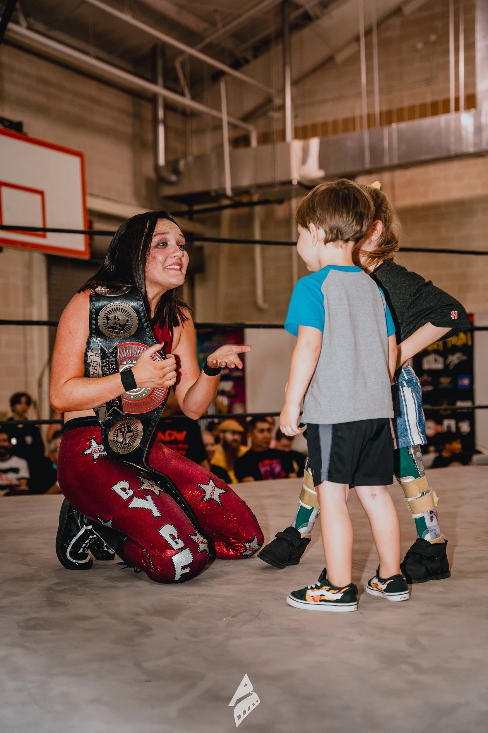 Performer interacting with a fan.