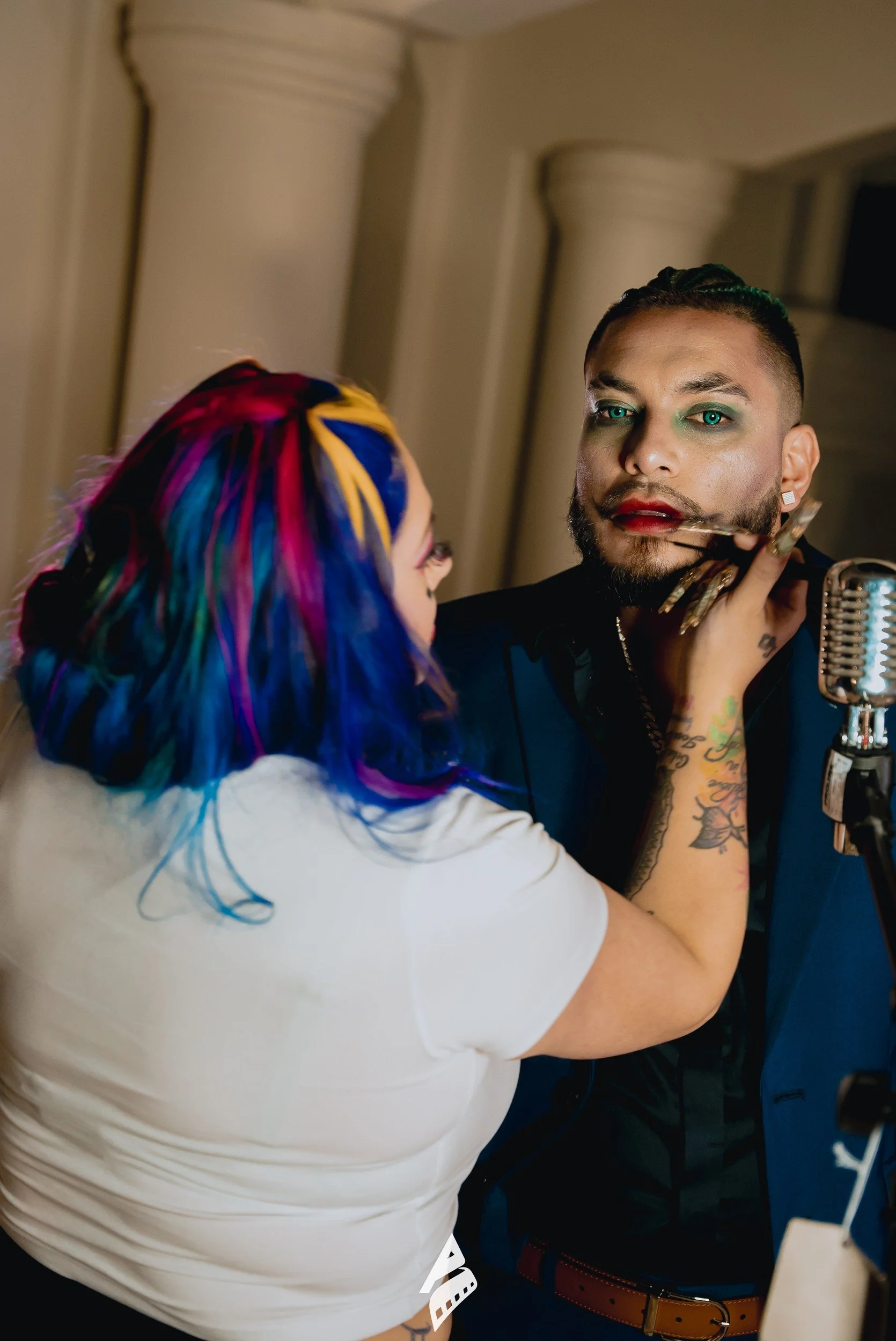 Makeup preparation behind the scenes.