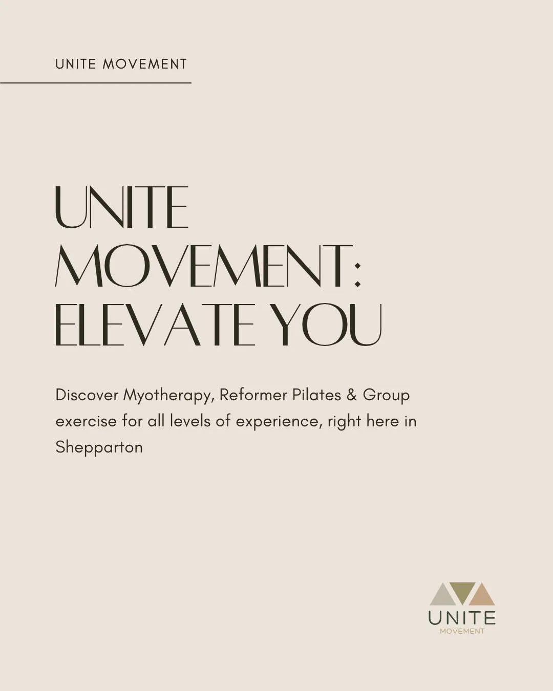 Welcome to Unite Movement 🤍

We're a Myotherapy clinic and Reformer Pilates studio in Shepparton, here to help you move well, feel stronger and recover with confidence. Whether you're rebuilding after an injury, easing the aches of pregnancy or simp