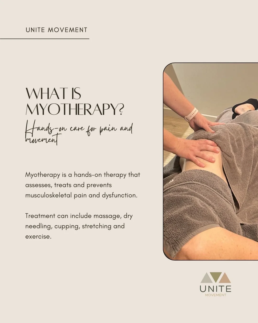 Not sure what Myotherapy actually involves? 🤔

It's hands-on therapy that assesses, treats and prevents musculoskeletal pain and dysfunction, using techniques like massage, dry needling, cupping and stretching, and followed up with exercise prescrip
