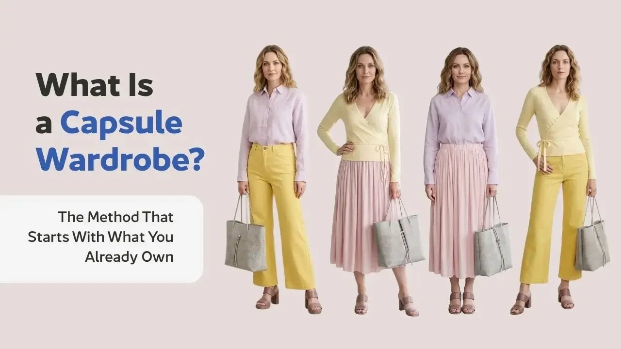 The Wonder Wardrobe capsule wardrobe method: four complete outfits created from a light spring colour palette using just a few key pieces