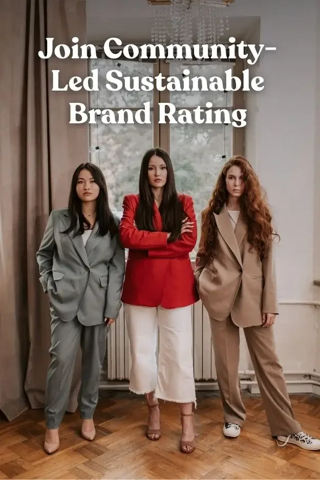 Three women standing together, symbolizing a community that shares sustainable brand ratings and experiences.