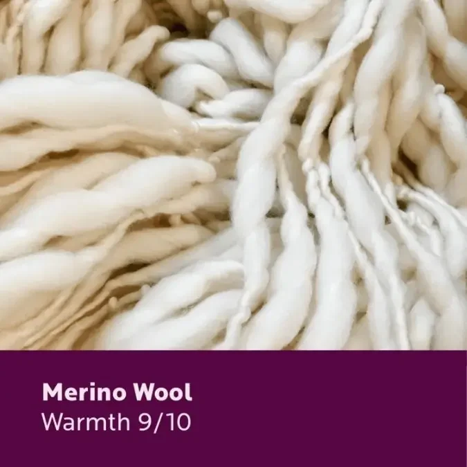 Merino wool warmth rating showing excellent insulation with lightweight fibres.