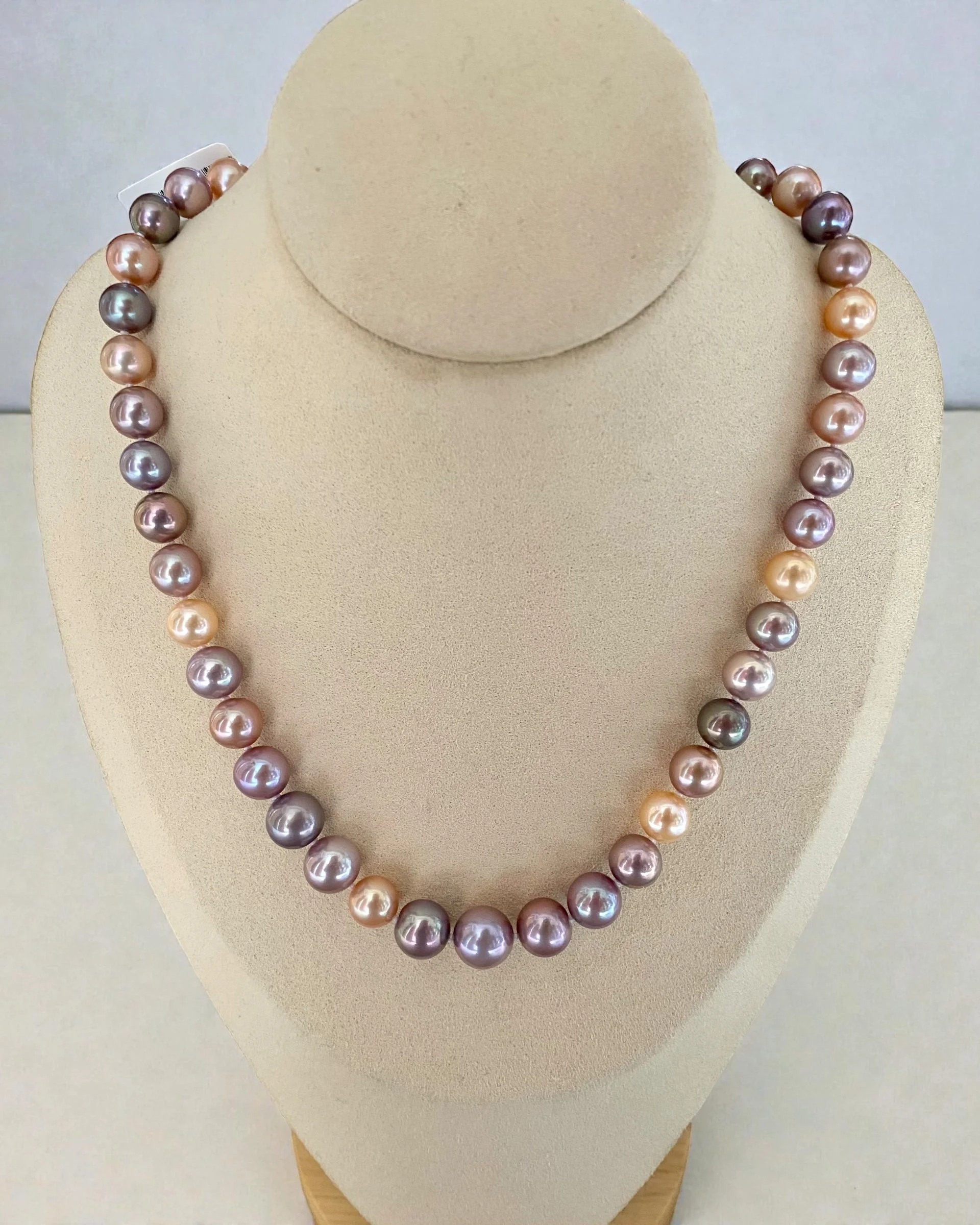 GUILD-Certified “Noble” Top Gr Pastel Freshwater Pearl Necklace 9-11mm, Pink Purple Orange, Metallic Lustre, Durable Silver U-Clasp Starlit Pearls