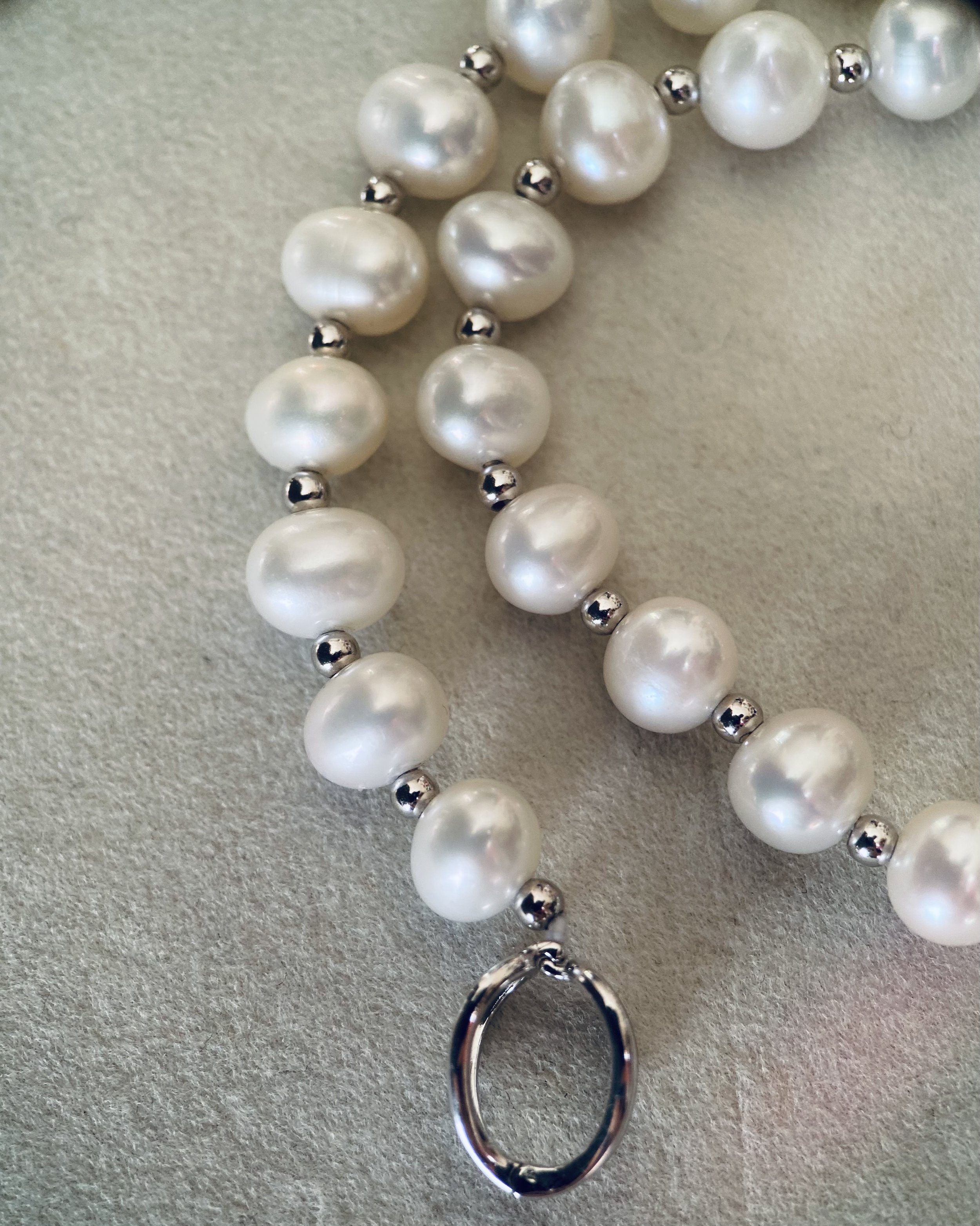 29" Long Classic White Nucleus-Free Freshwater Keshi Pearl Necklace 8mm, S925 Silver Spacers & Double-Opening Clasp, 4 Ways to Wear Starlit Pearls