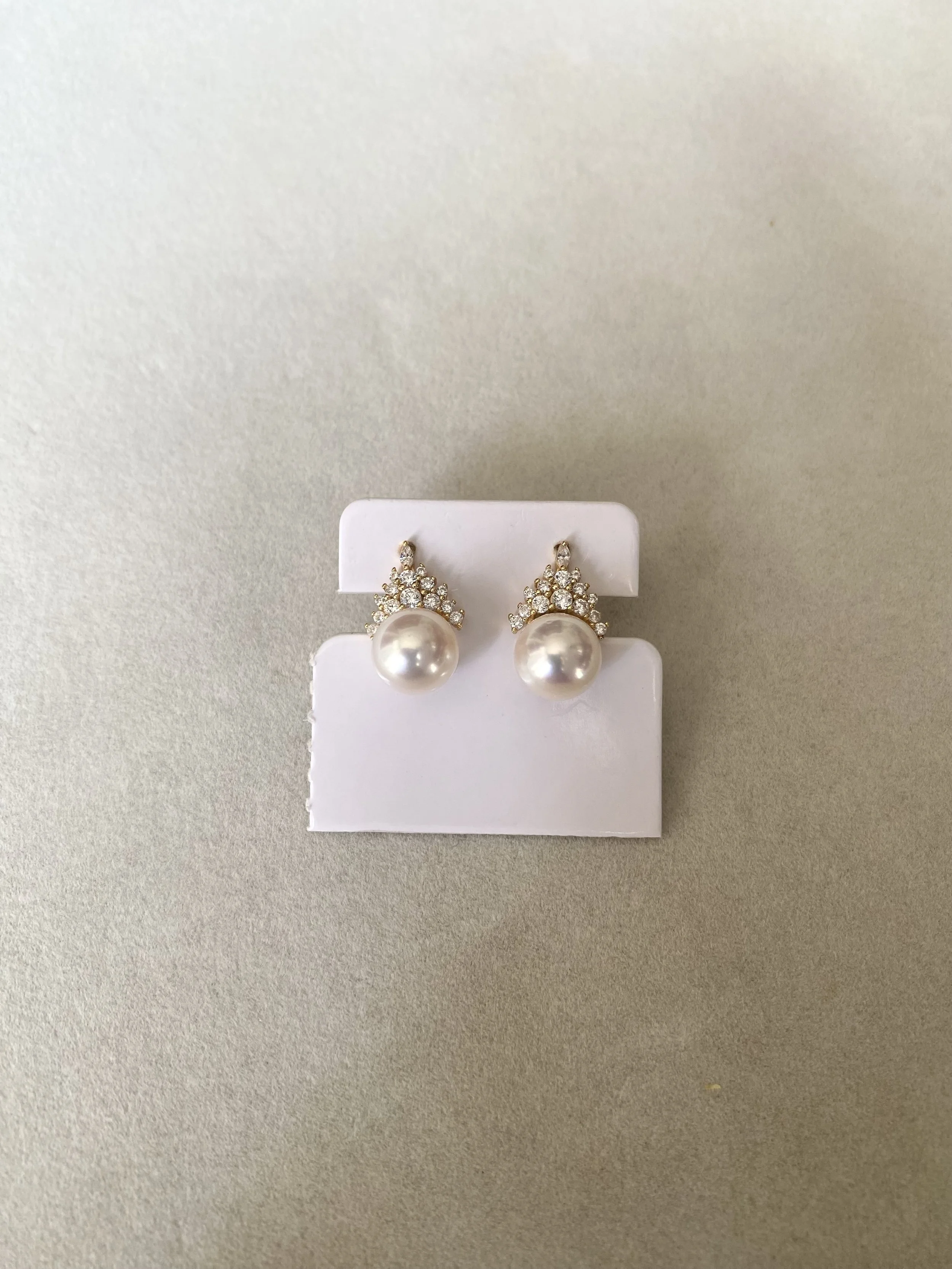 Top Quality Giant 9.2mm Japanese White Koshimono Akoya Pearl Earrings, Crown S925 Pavé Design, Exceptional High-Intensity Lustre Starlit Pearls