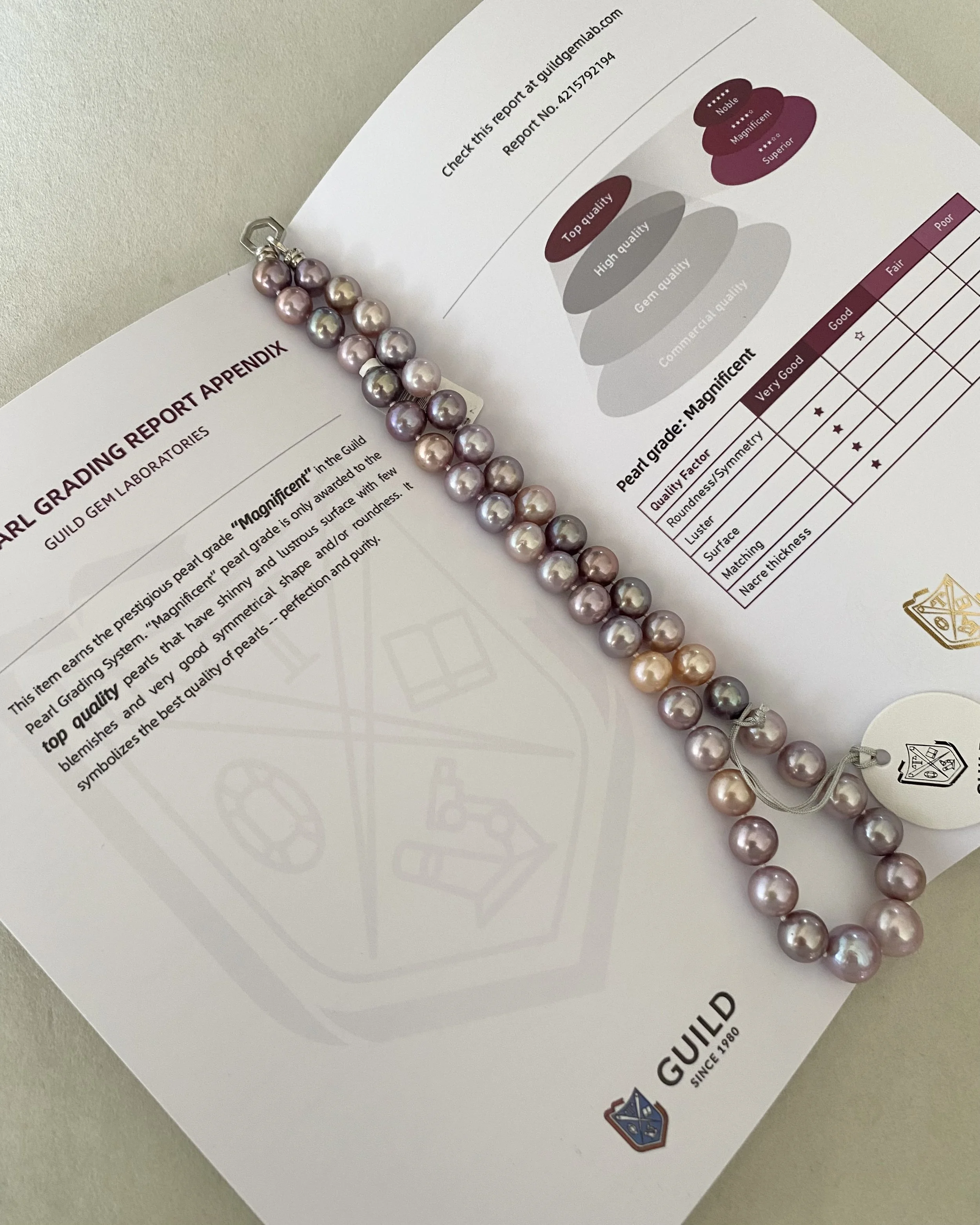 GUILD Certified Top “Magnificent” 8-12mm Multi-Coloured Freshwater Pearl Necklace, Rare Metallic Peacock Overtones,S925, Pink Purple Starlit Pearls
