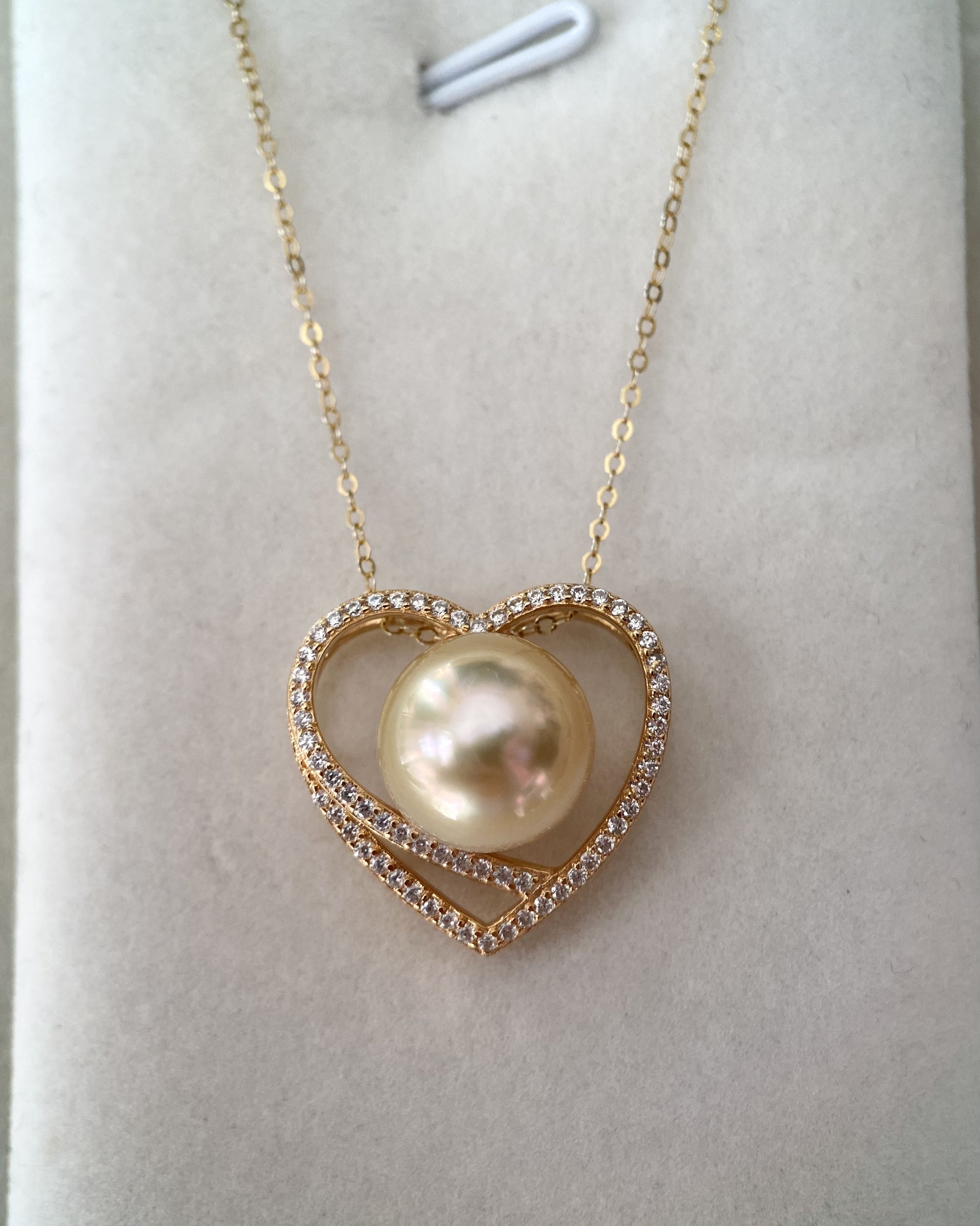 11-11.5mm Australian Creamy Golden South Sea Pearl Pendant, Luxurious Phoenix Series, Versatile S925 CZ Heart Design, Jewellery Showpiece