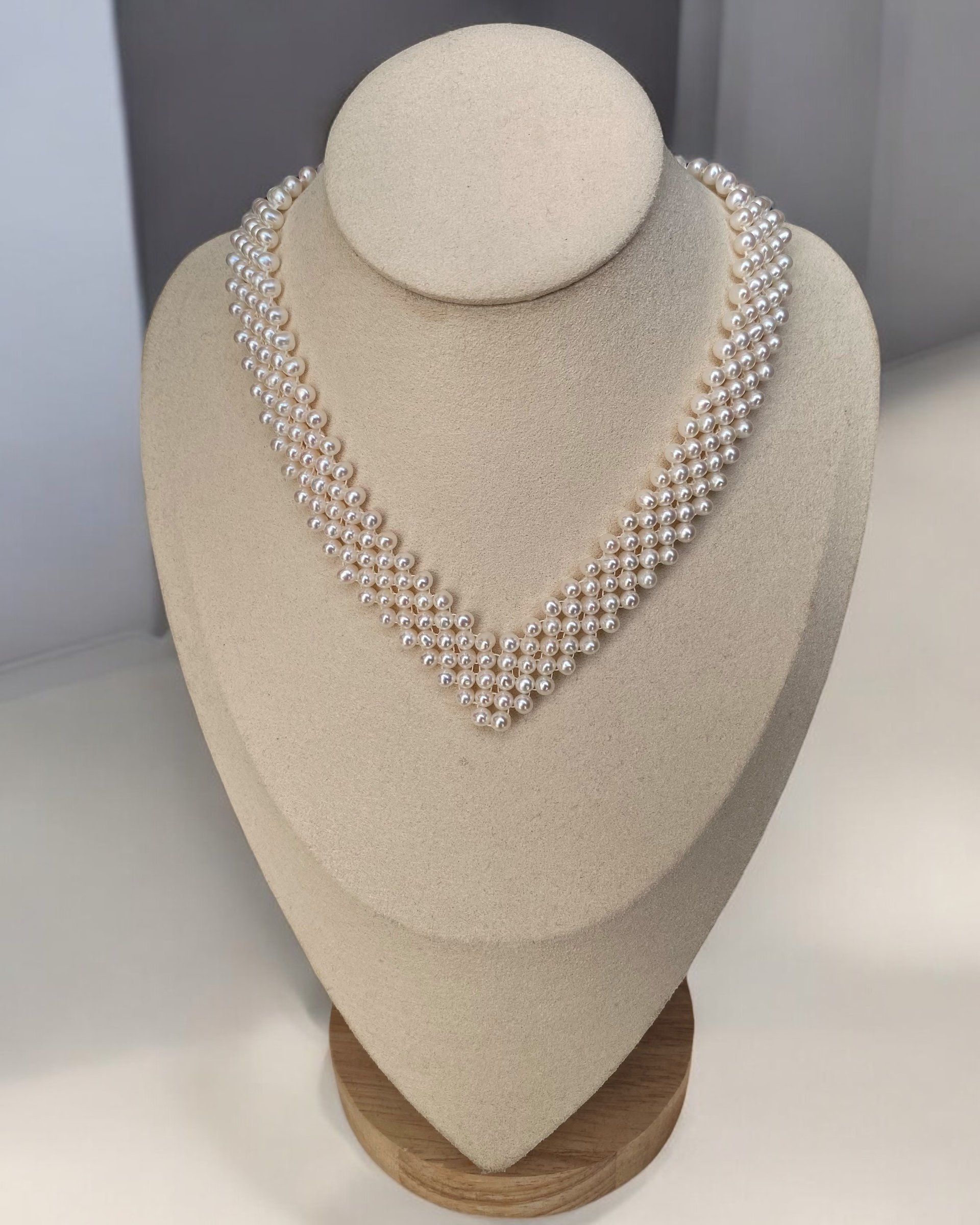 Ivory White Nucleus-Free Pearl V-Shaped Necklace, Nearly 300 Genuine Freshwater Pearls, S925 Silver Adjustable Clasp Starlit Pearls
