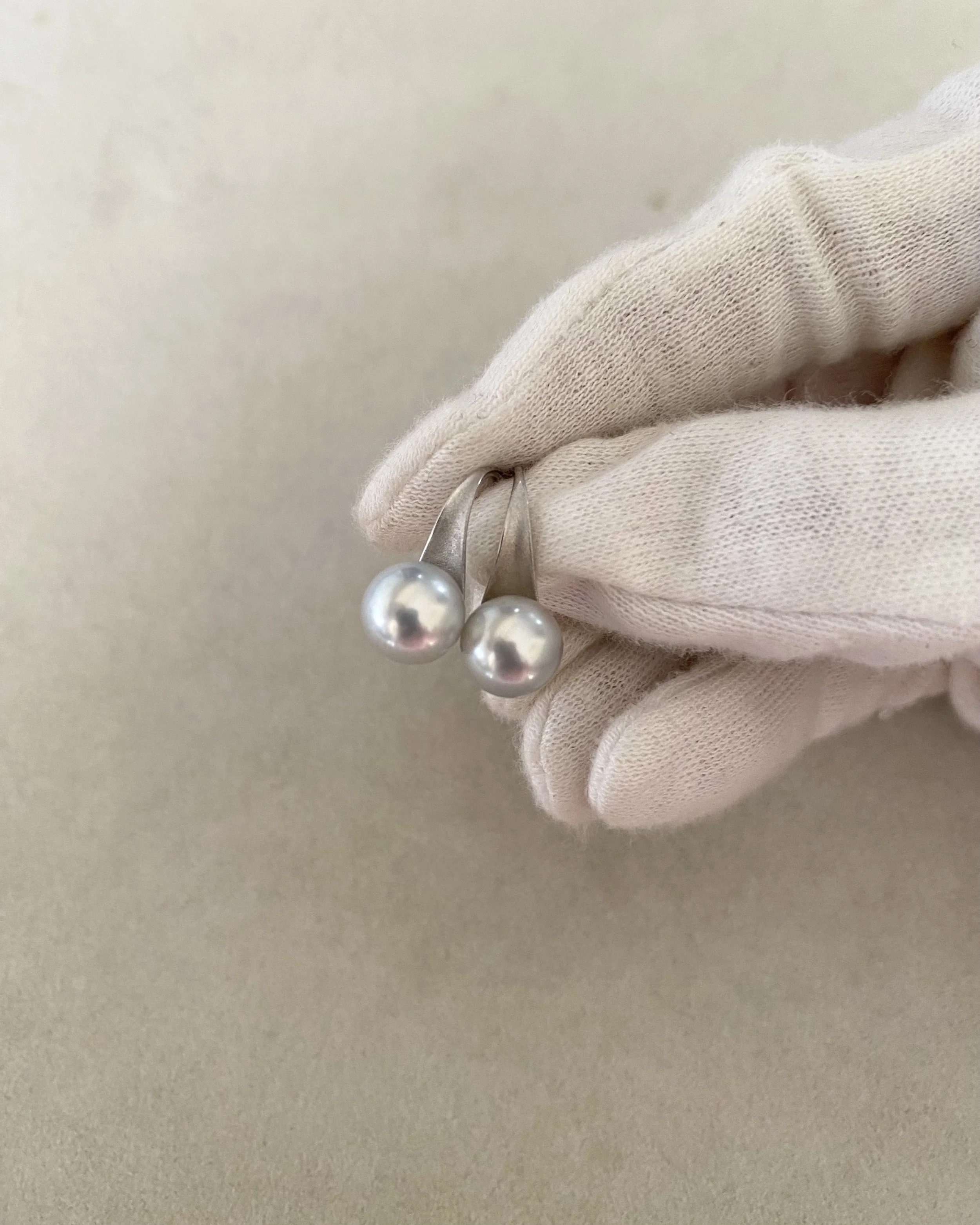 8.1mm Silver-Grey Blue Japanese Madama Akoya Pearl Hook Earrings, Mirror Lustre, Sculptural Satin-Brushed S925 Silver, Show Piece Starlit Pearls