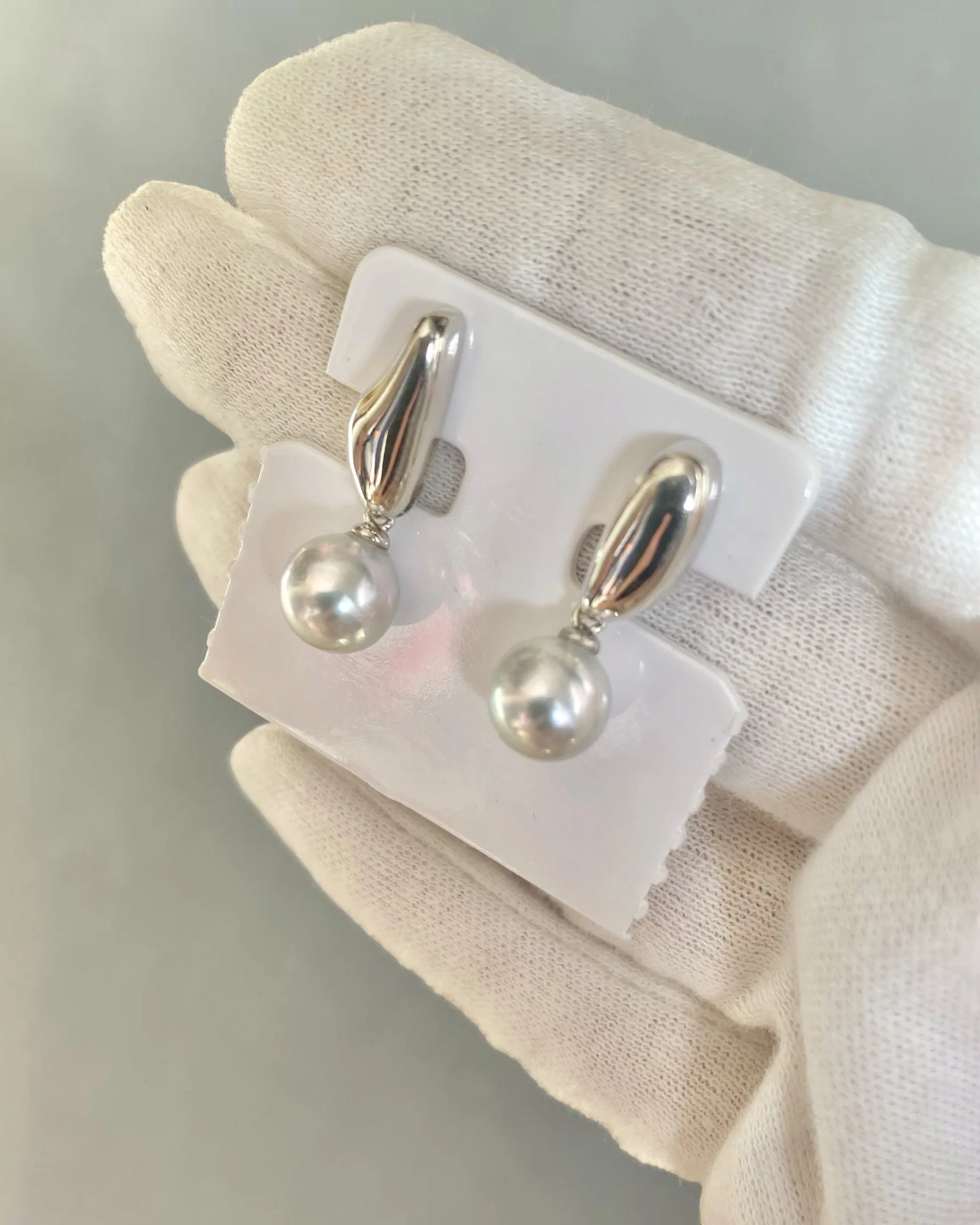 Natural Silver-Grey Japanese Madama Akoya Pearl Earrings 8.3mm, Metallic Lustre, Minimalist S925 Silver Teardrop Design, Show Piece Starlit Pearls