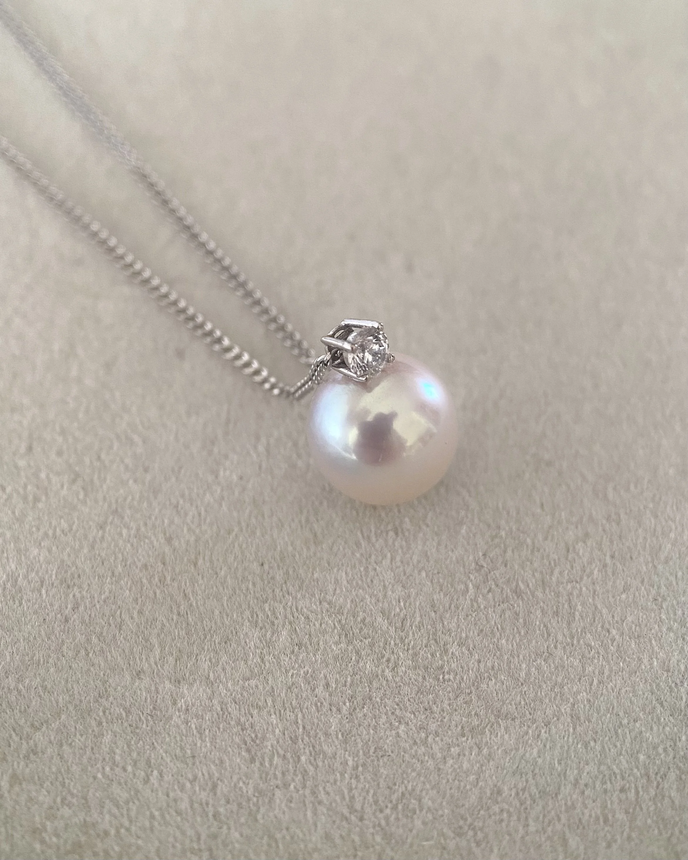 9.1mm Japanese White Koshimono Akoya Pearl Pendant Necklace, Tennyo-Quality, 18K White Gold & CZ, S925 Silver Snake Chain Starlit Pearls