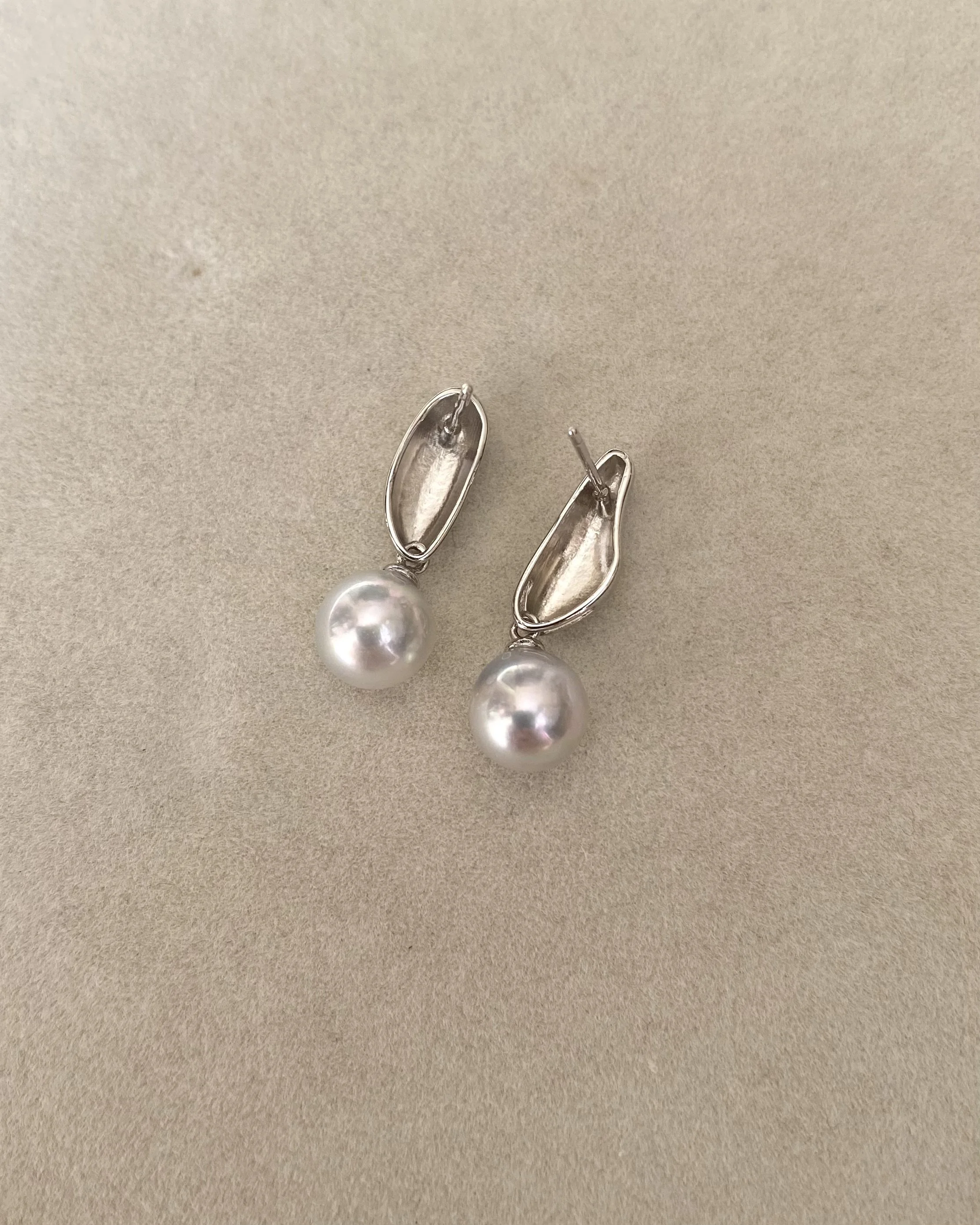 Natural Silver-Grey Japanese Madama Akoya Pearl Earrings 8.3mm, Metallic Lustre, Minimalist S925 Silver Teardrop Design, Show Piece Starlit Pearls