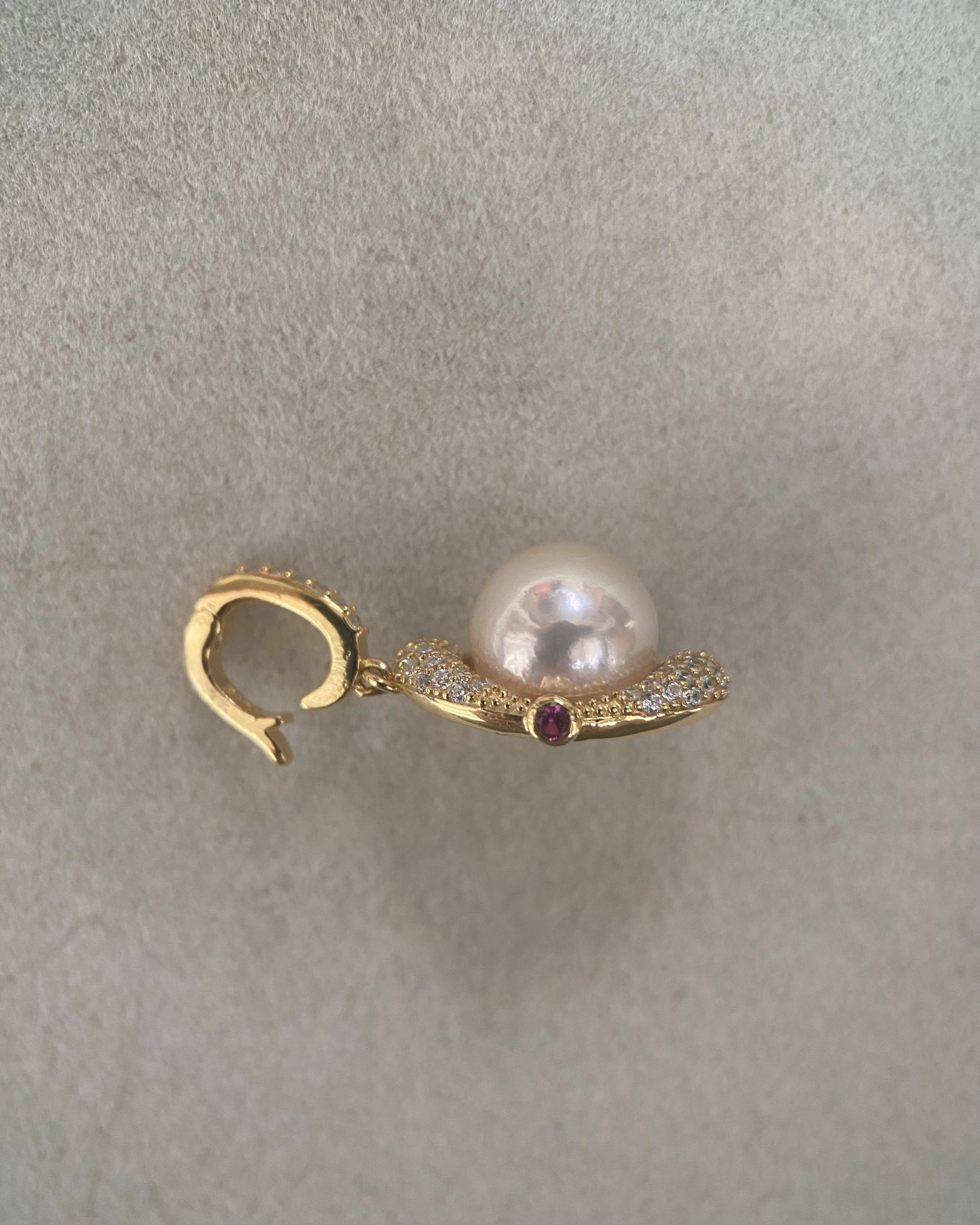 9mm Giant Japanese White-Pink-Gold Akoya Pearl Pendant, S925 Silver Pavé Boat Design with Clip-On Bail, Jewellery Exhibition Piece Starlit Pearls