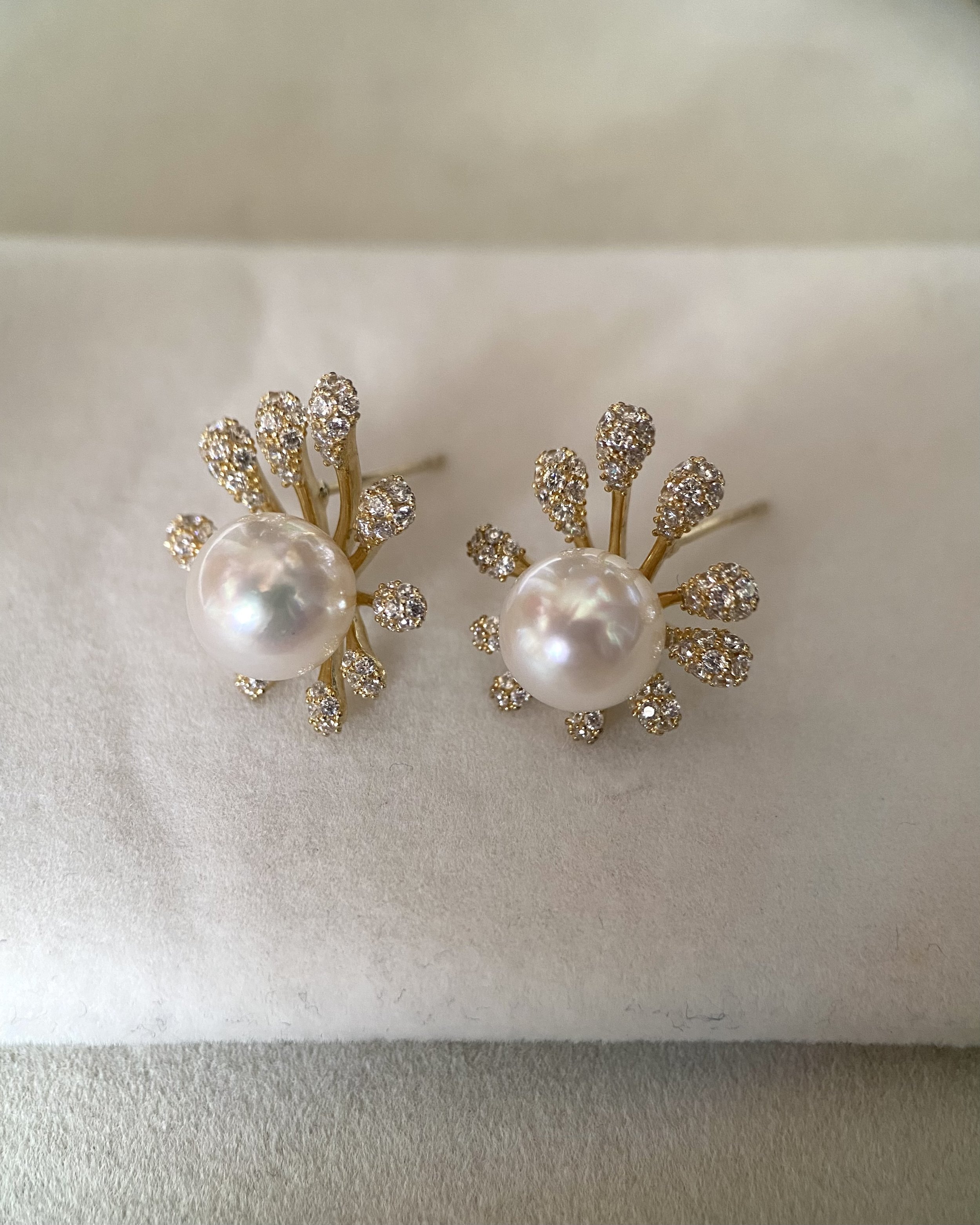 Rare 8.5-9mm Japanese White Koshimono Akoya Pearl Earrings, Radiant Lustre_Pink Overtones, Original Japanese S925 Fireworks Design Fittings Starlit Pearls
