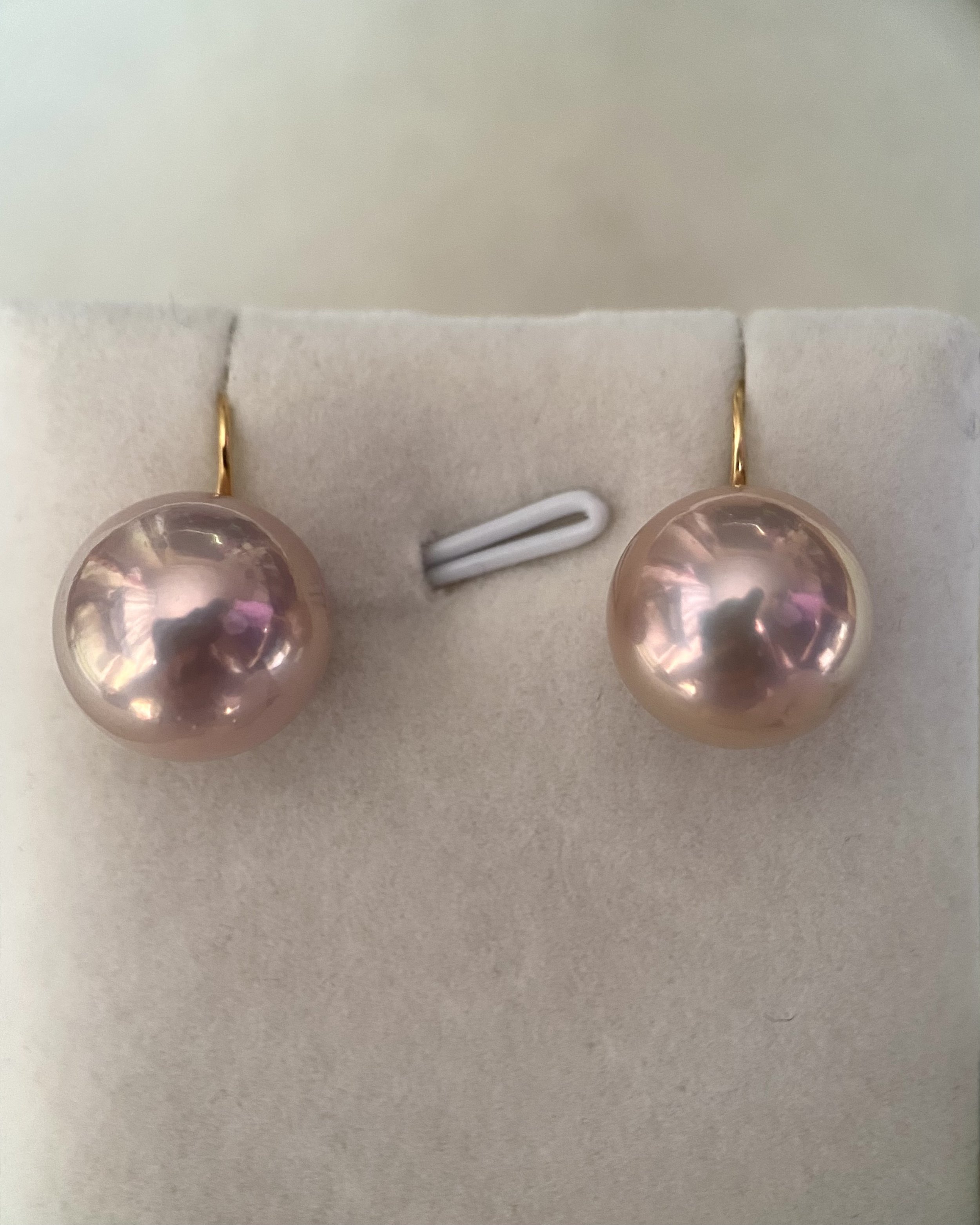 13.1mm Natural Rose-Lavender Freshwater Pearl Earrings, Candy Iridescence & Thick 18K Solid Gold Hooks Starlit Pearls