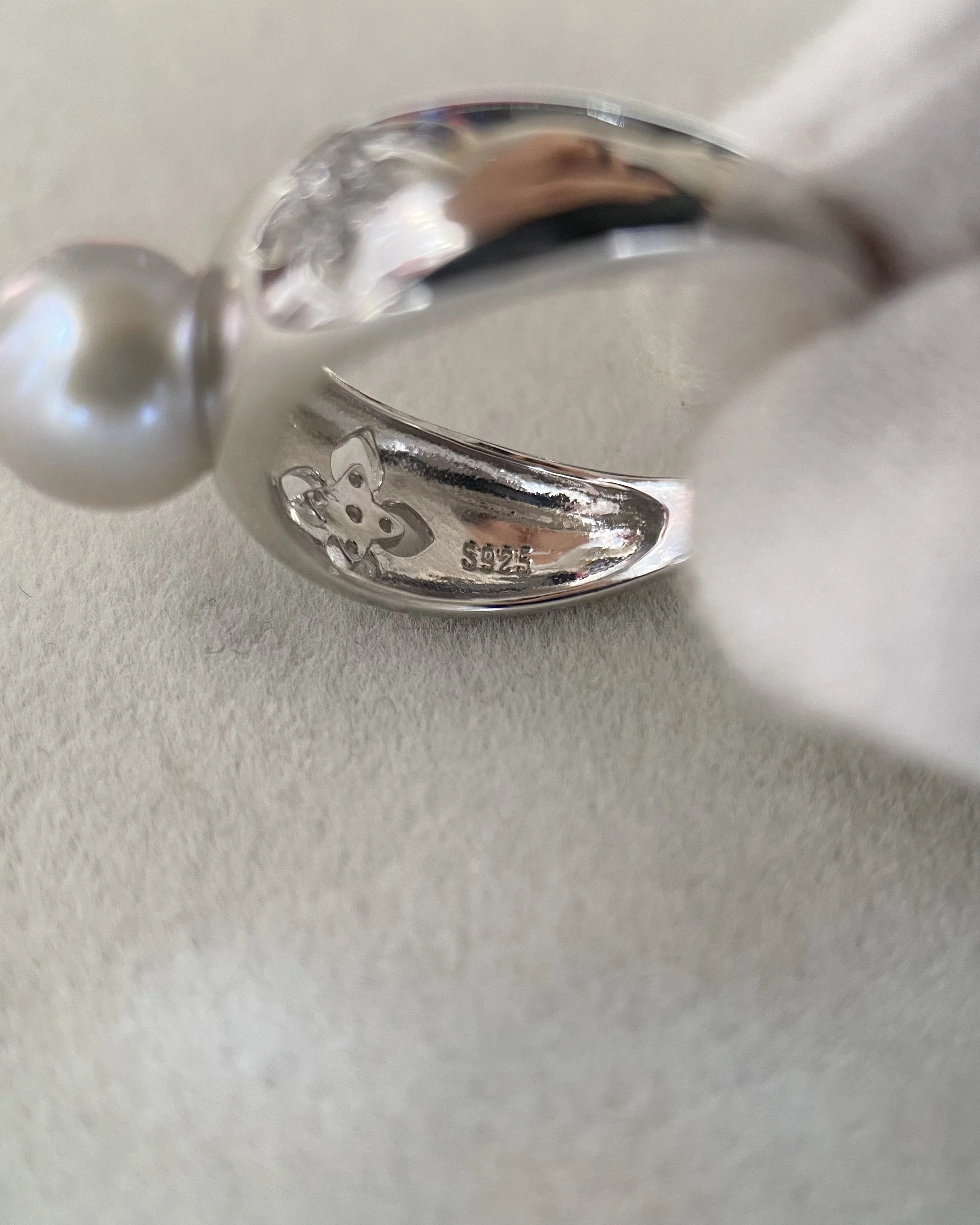 Natural Silver-Grey Japanese Madama Akoya Pearl Sculptural Ring 8.1mm, 3D Openwork Floral S925 Sterling Silver, Exhibition Piece Starlit Pearls
