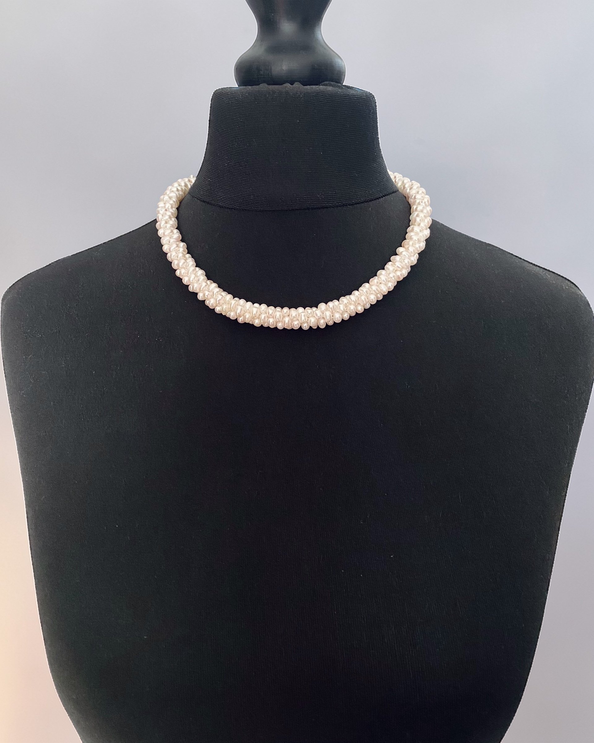 Handwoven Freshwater Keshi Pearl Necklace & Bracelet Set, 3.5mm Nucleus-Free Pearls, Silver Convertible Clip Clasps, Two-Way Wear Starlit Pearls