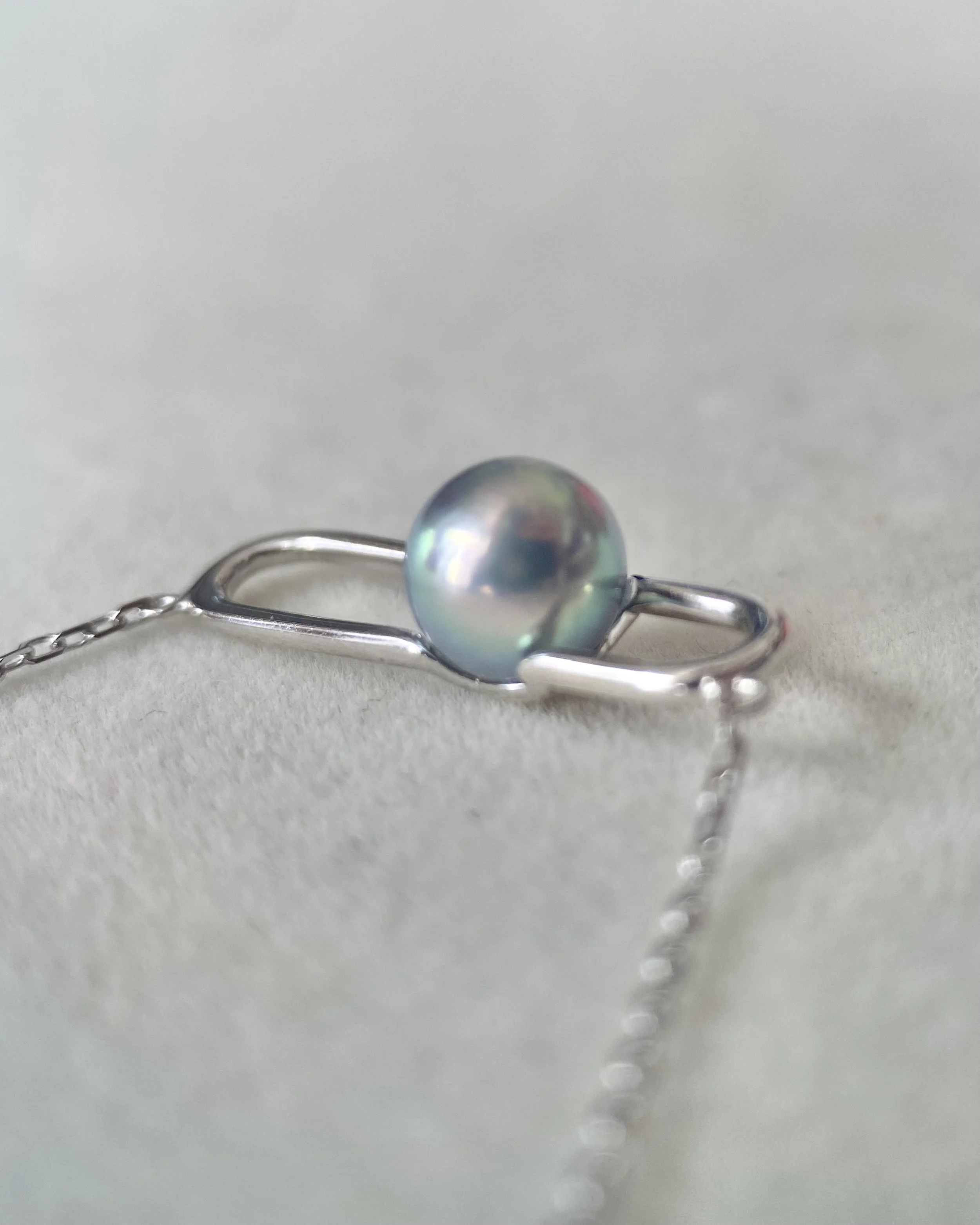Rare Peacock Lagoon Blue-Green Japanese Madama Akoya Pearl Necklace 7.3mm , Iridescent Overtones, S925 Loop Pendant, Show Piece starlit Pearls