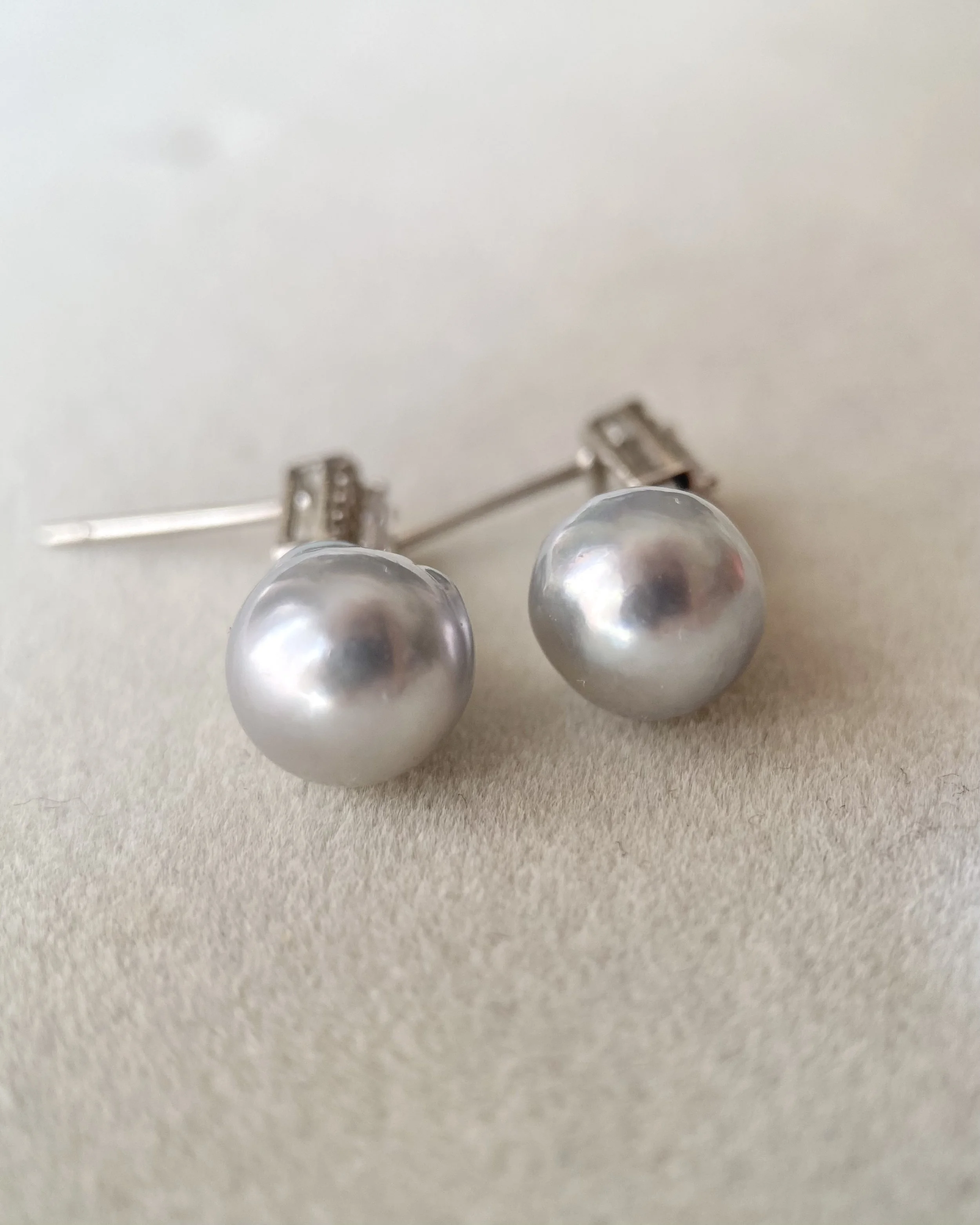 Rare Silver Australian South Sea Baroque Pearl Drop Earrings 11mm, Cool Icy Silver Lustre, S925 Silver Baguette CZ Design, Show Piece Starlit Pearls