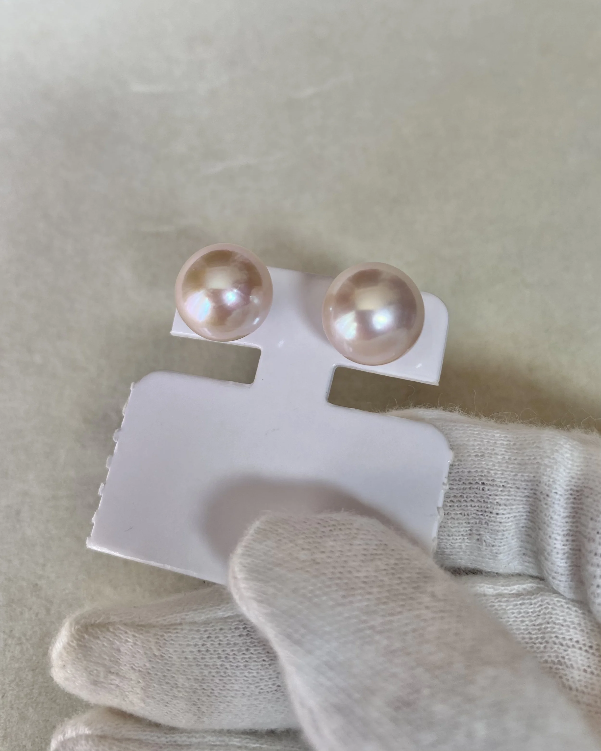 18K Gold Posts_Rare Japanese Rose Pink Freshwater Pearl Stud Earrings 11.3mm, AU750, Mirror Lustre Starlit Pearls
