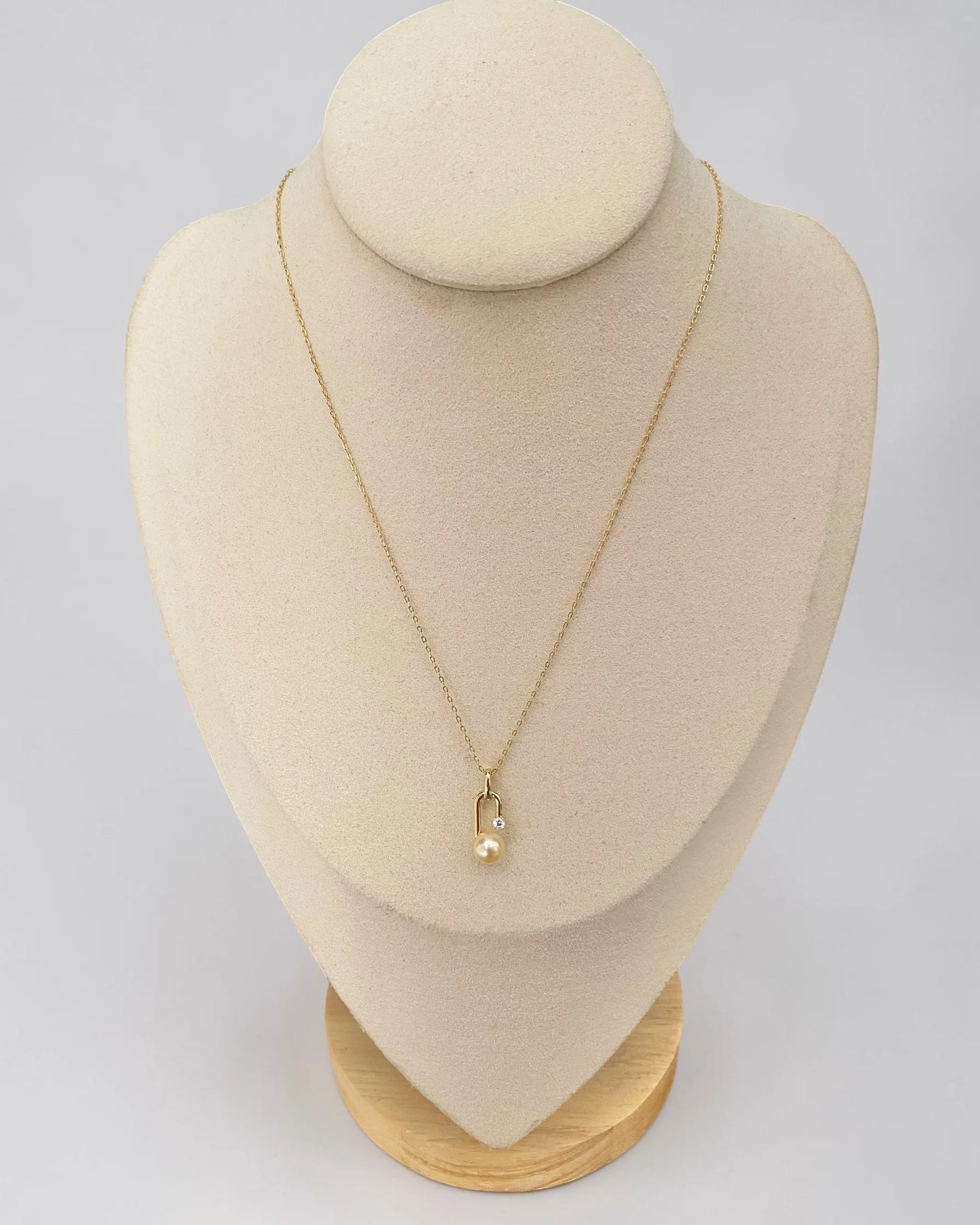 Japanese “Golden Dawn” Akoya Pearl Pendant Necklace 7.5mm, Creamy-Gold, Paperclip-Style w/ Sturdy S925 Rolo Chain,Jewellery Showpiece Starlit Pearls