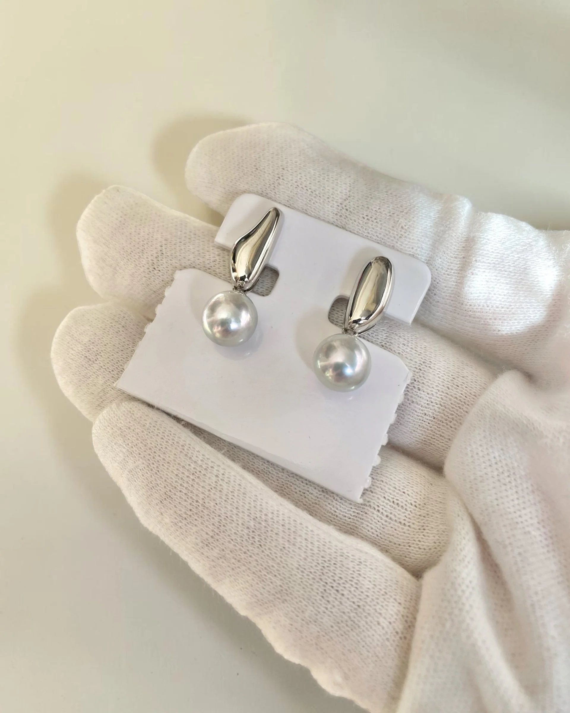 Natural Silver-Grey Japanese Madama Akoya Pearl Earrings 8.3mm, Metallic Lustre, Minimalist S925 Silver Teardrop Design, Show Piece Starlit Pearls