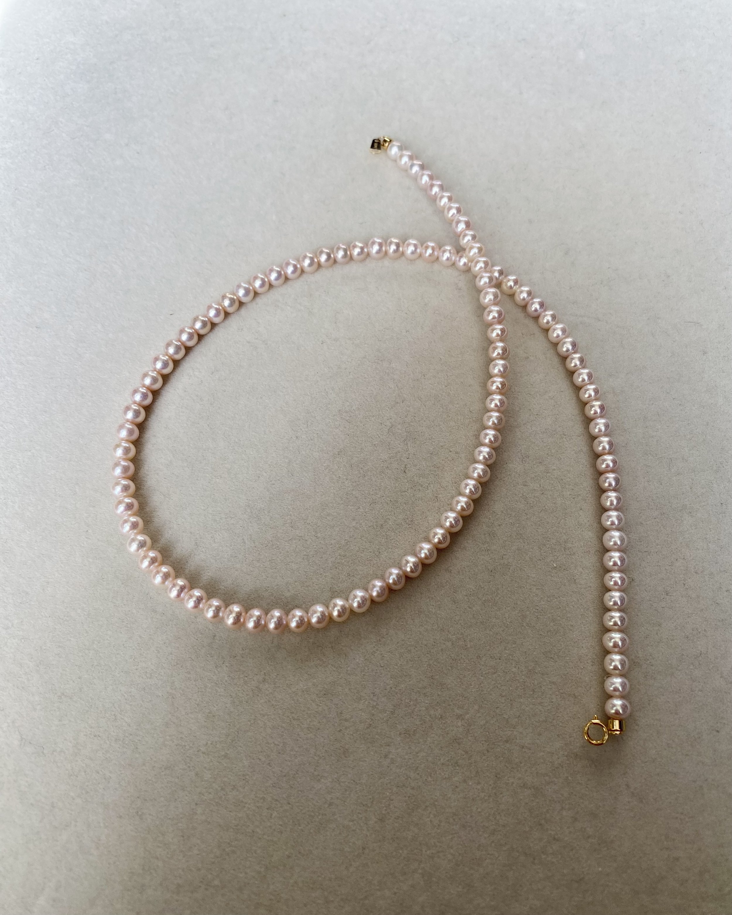 4.5-5mm Top Mirror-Like Luster Japanese Freshwater Cultured Rose Pink Pearl Necklace: Exquisite Mini Strand with AU750 18ct Solid Gold Clasp