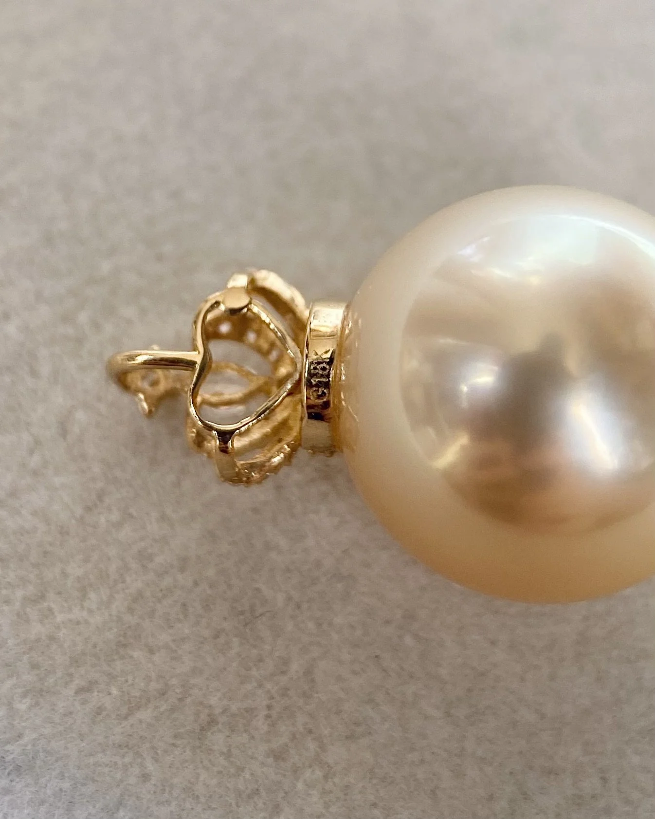 12mm Luxurious Japanese Seawater Cultured Amami Oshima Golden Pearl Pendant - G18K Solid Gold Crown, CZ Diamond Accents - Mirror-Like Luster