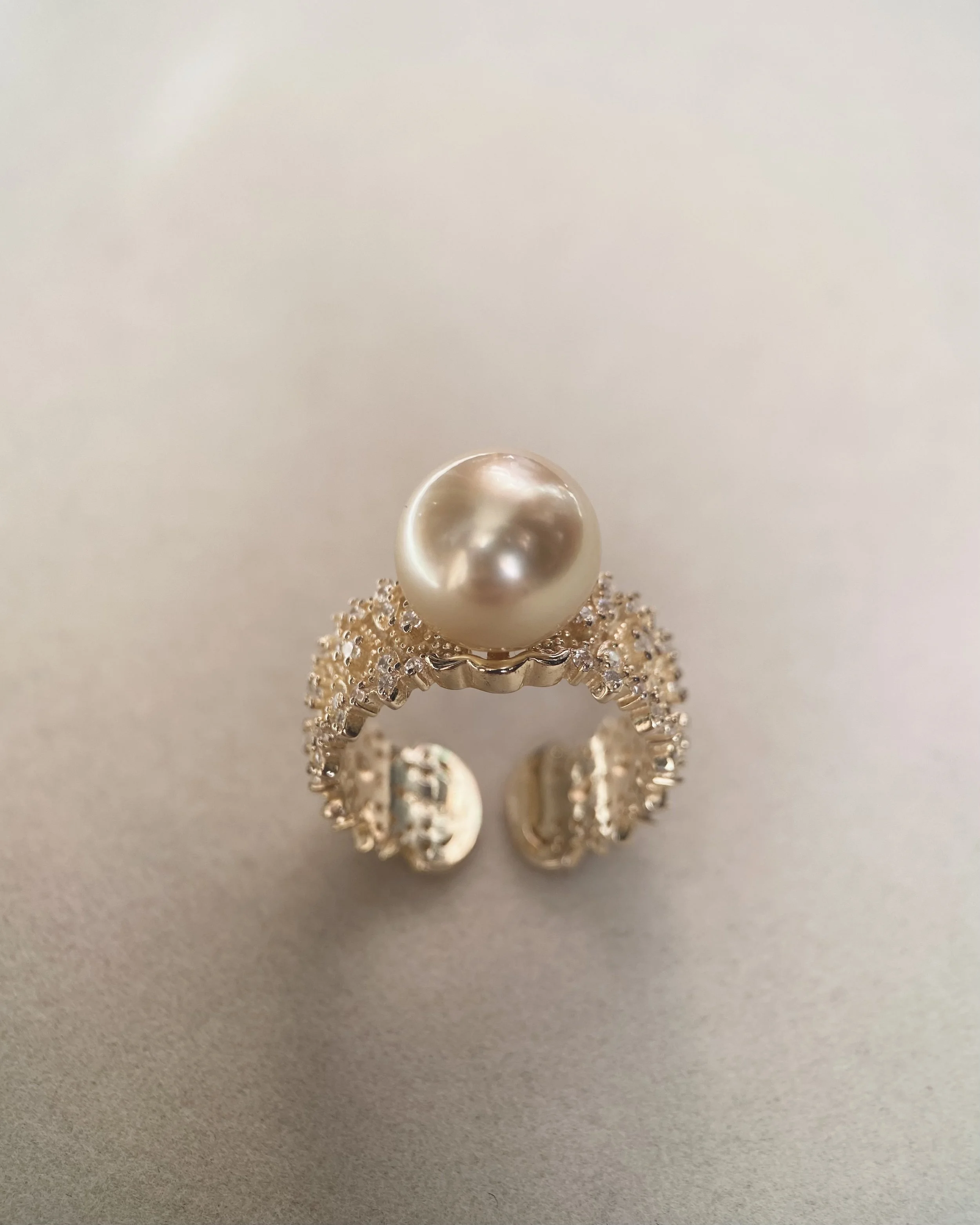 Luxurious 10.8mm Flawless South Sea Cultured Golden Pearl Ring, S925 Sliver Adjustable Lace-Setting, Exquisite Luster, Regal Elegance