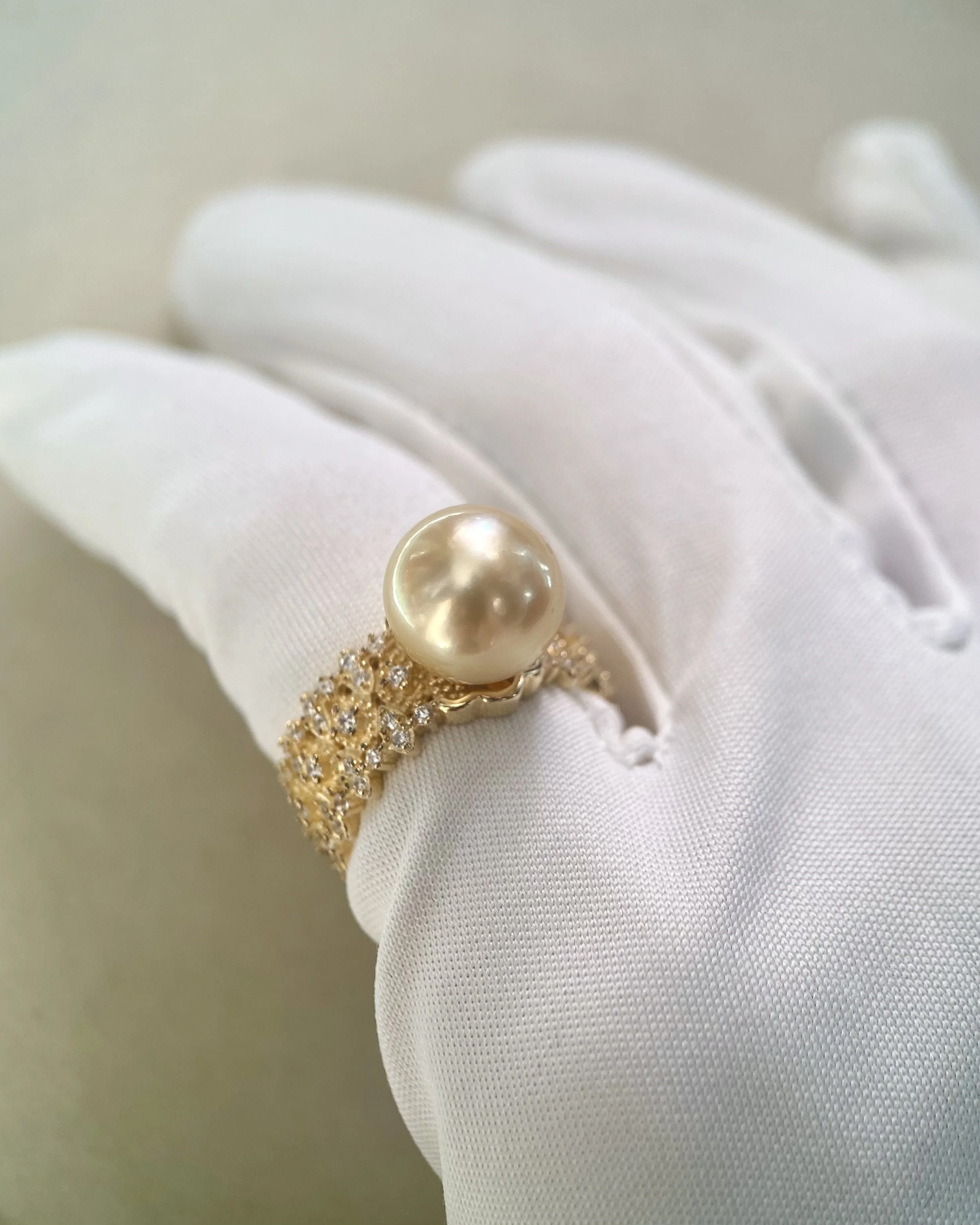 Luxurious 10.8mm Flawless South Sea Cultured Golden Pearl Ring, S925 Sliver Adjustable Lace-Setting, Exquisite Luster, Regal Elegance