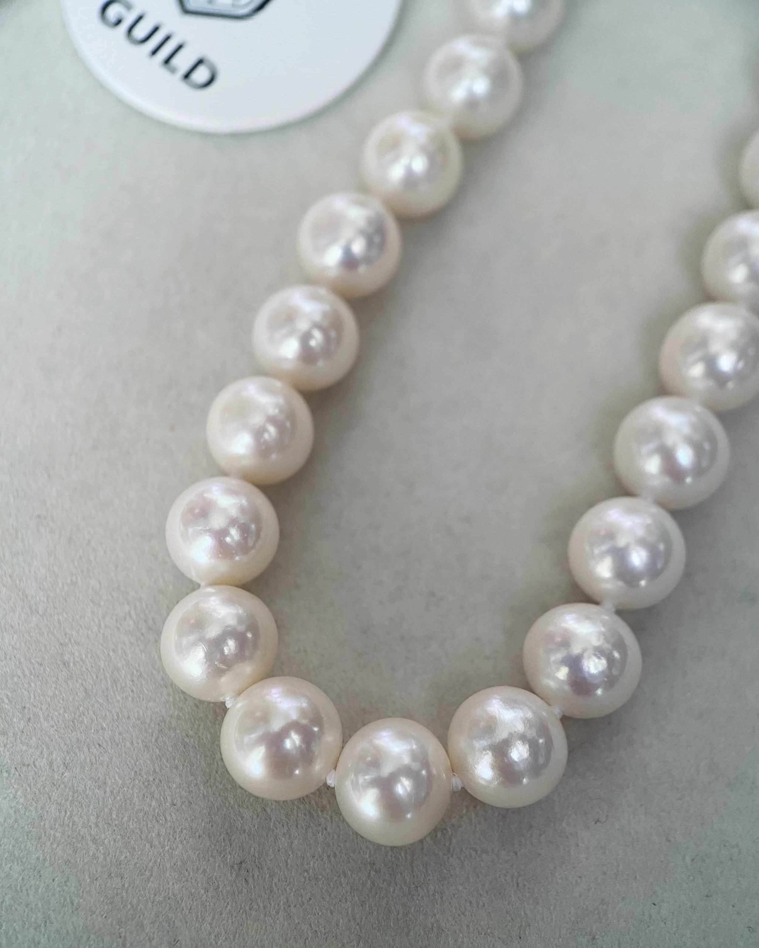 Superior Grade 9mm Freshwater Nucleus-Free Cultured Pearl Necklace, Ivory White, Guild Gem Laboratories-Certified, S925 Silver Pea Clasp