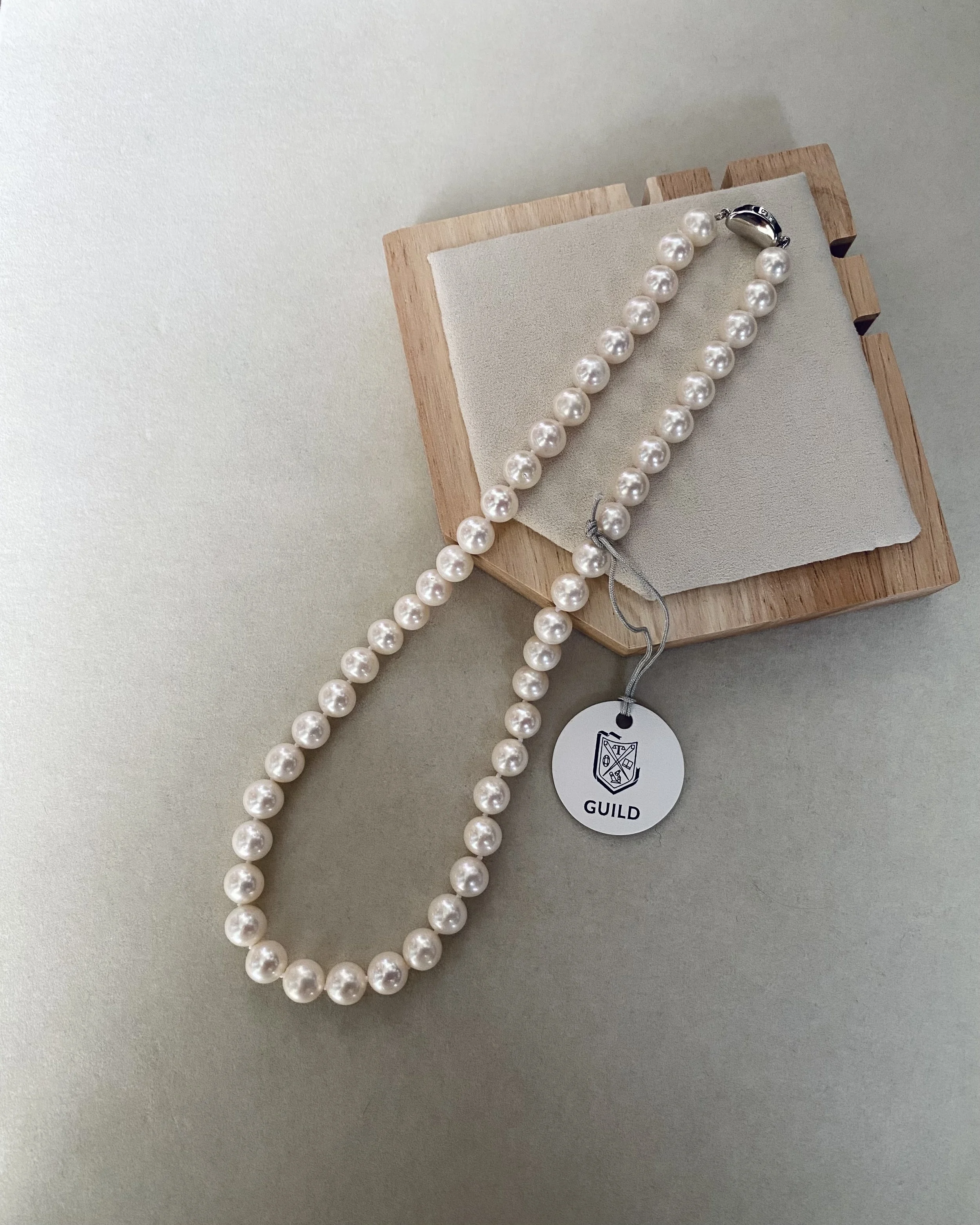 Superior Grade 9mm Freshwater Nucleus-Free Cultured Pearl Necklace, Ivory White, Guild Gem Laboratories-Certified, S925 Silver Pea Clasp
