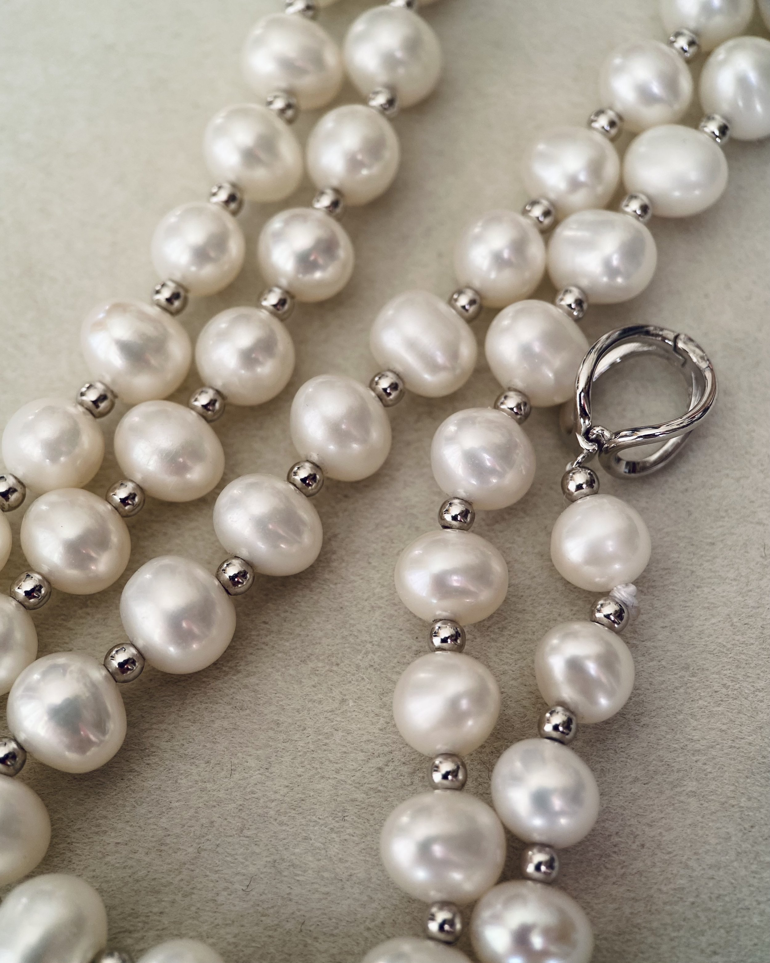 29" Long Classic White Nucleus-Free Freshwater Keshi Pearl Necklace 8mm, S925 Silver Spacers & Double-Opening Clasp, 4 Ways to Wear Starlit Pearls