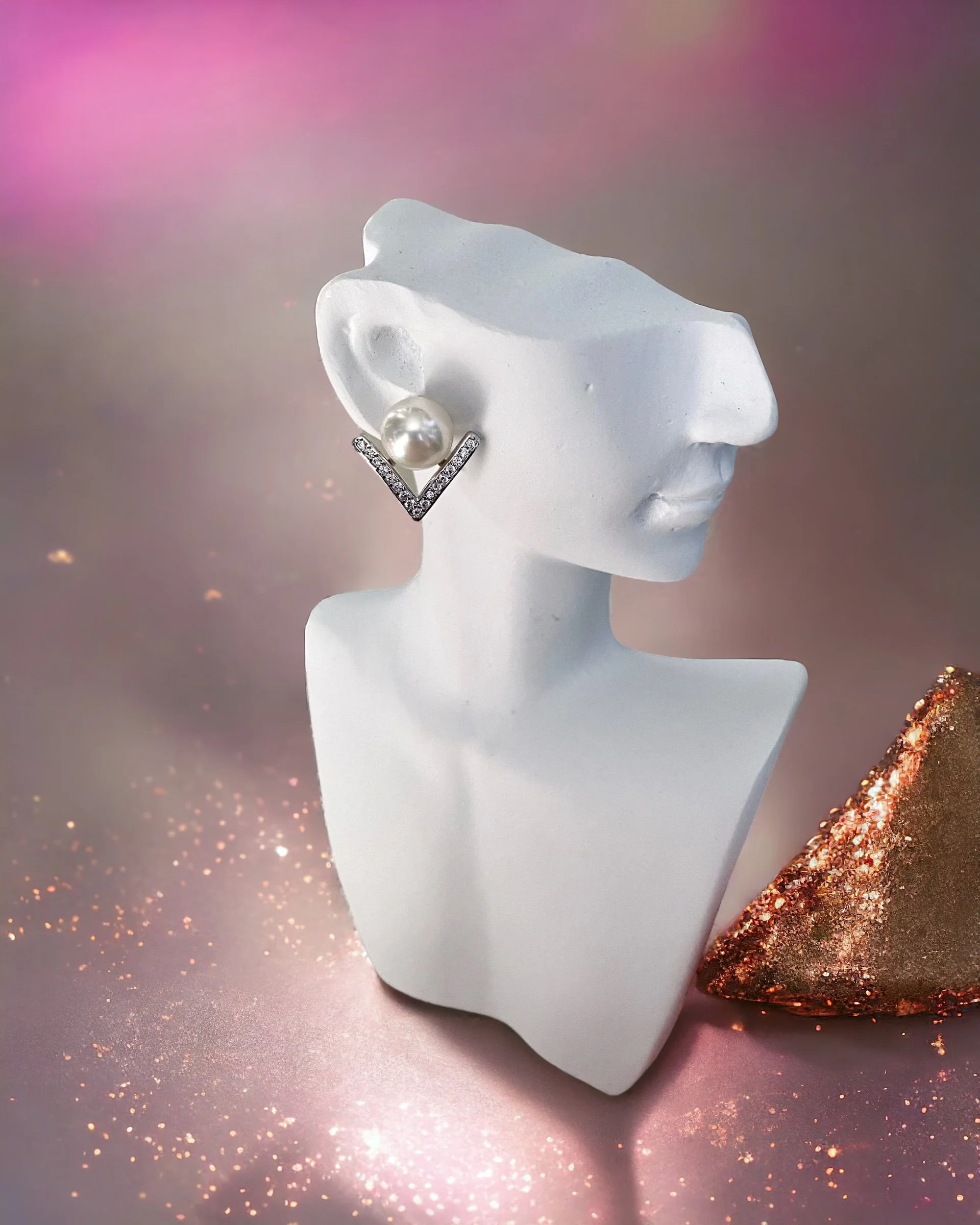 7.5mm Japanese Akoya Pearl Earrings, Bright White with Mirror-Like Aurora Lustre, Delicate V-Shaped S925 Setting, High-Quality Pearls