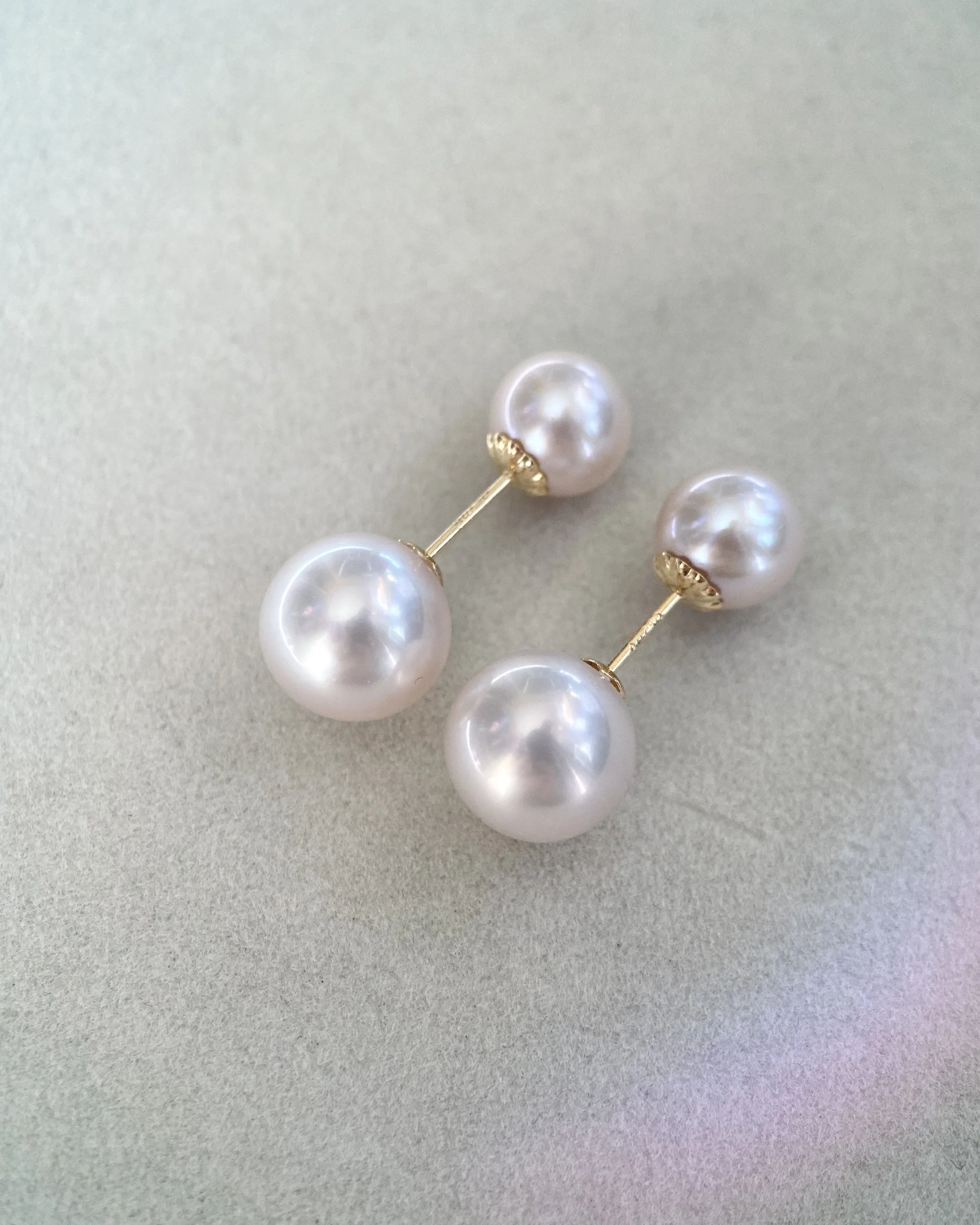 Aurora Lustre 7.4mm/9.5mm Japanese Freshwater Rose Pink Double Pearl Earrings, Versatile Multi-Way, Emma's Style Inspired, 18K Gold Fittings