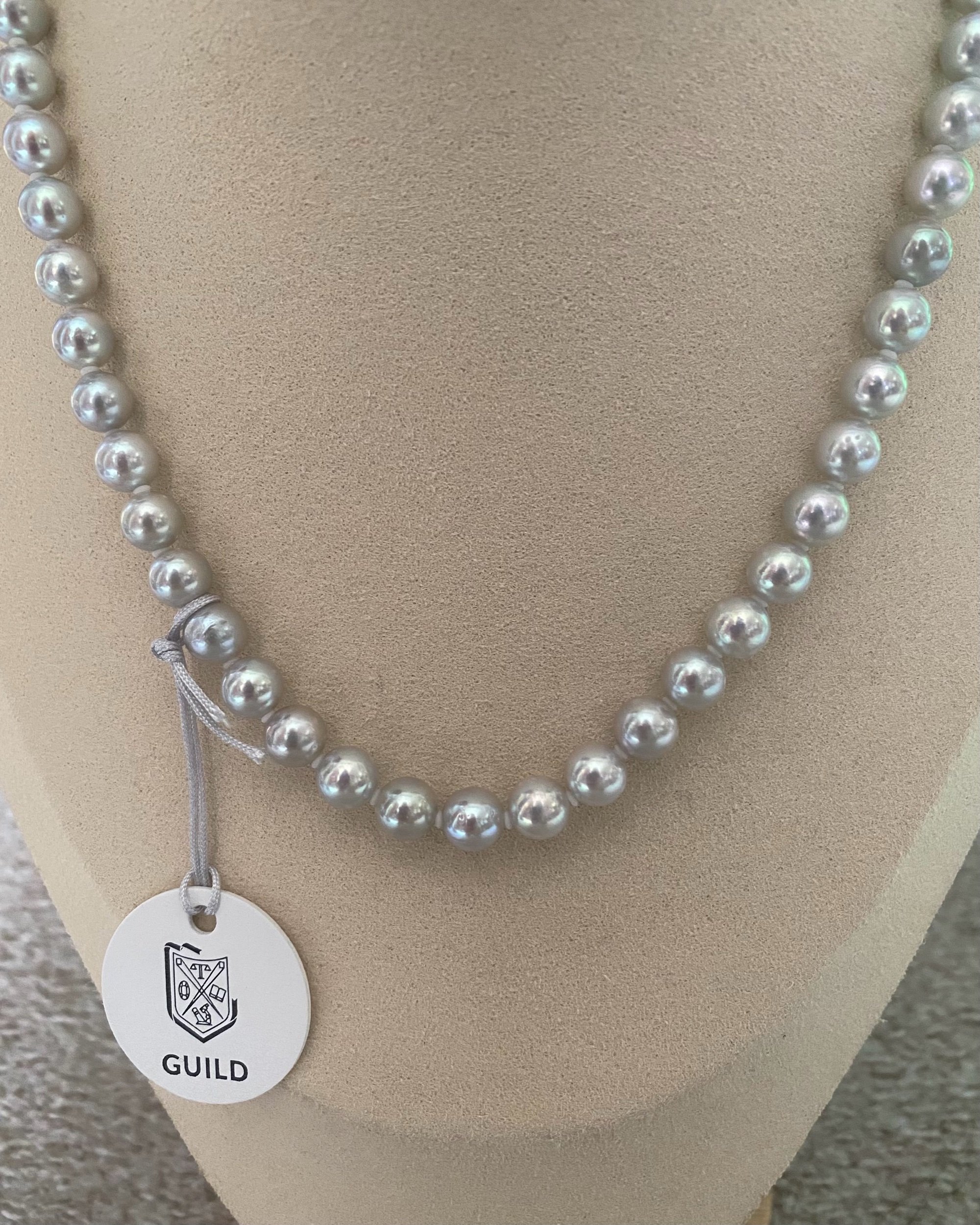 GUILD-Certified 7.5-8mm Japanese Silver Grey Madama Akoya Pearl Necklace, Iridescent Pink Overtone, 6A Lustre, Japan-Made S925 Clasp Starlit Pearls