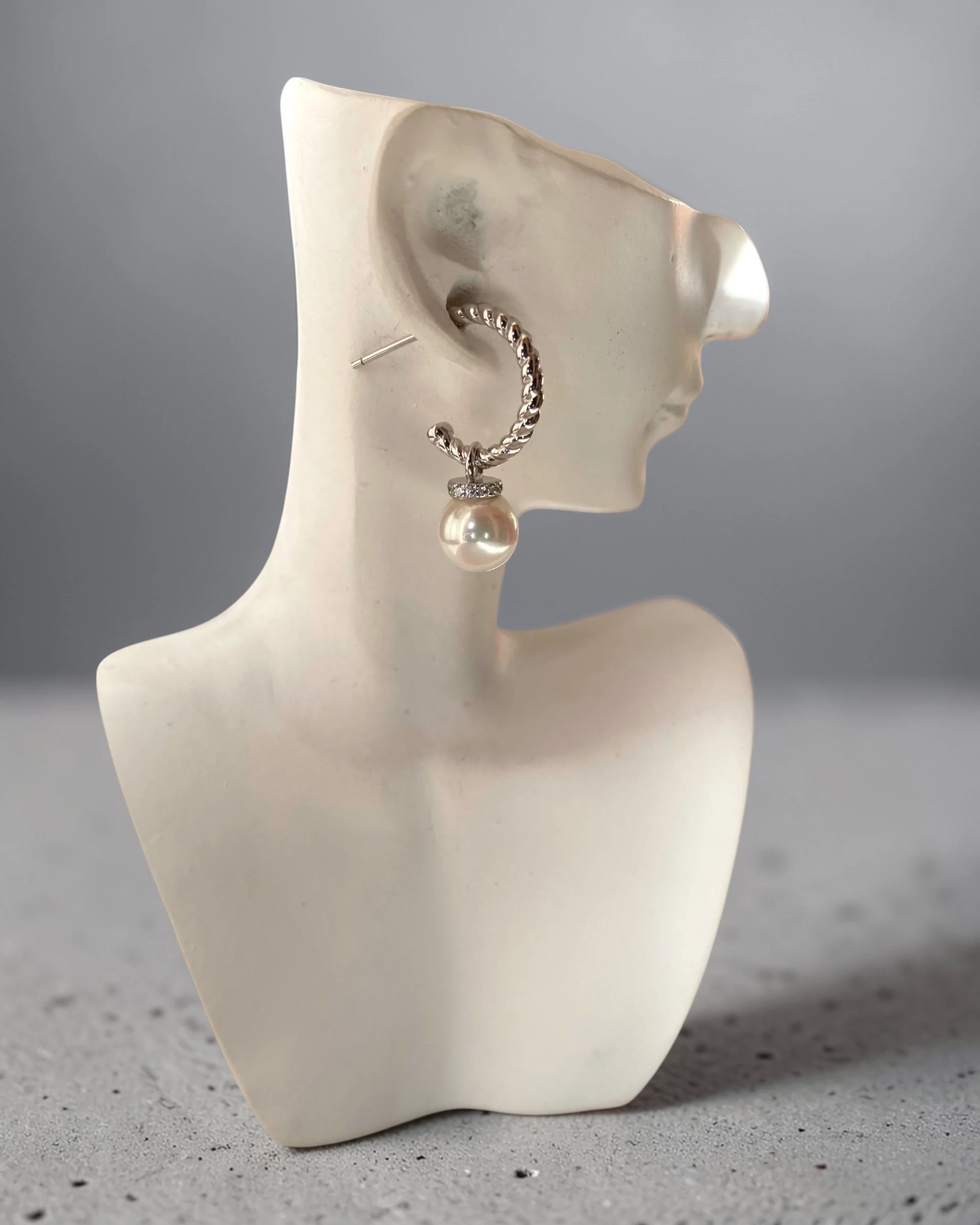 2-in-1 Convertible Top Gr. “Specially Selected” Japanese Crystal White Akoya Pearl Earrings 8mm, S925 Silver Rope-Twist Hoops/Pendant Starlit Pearls