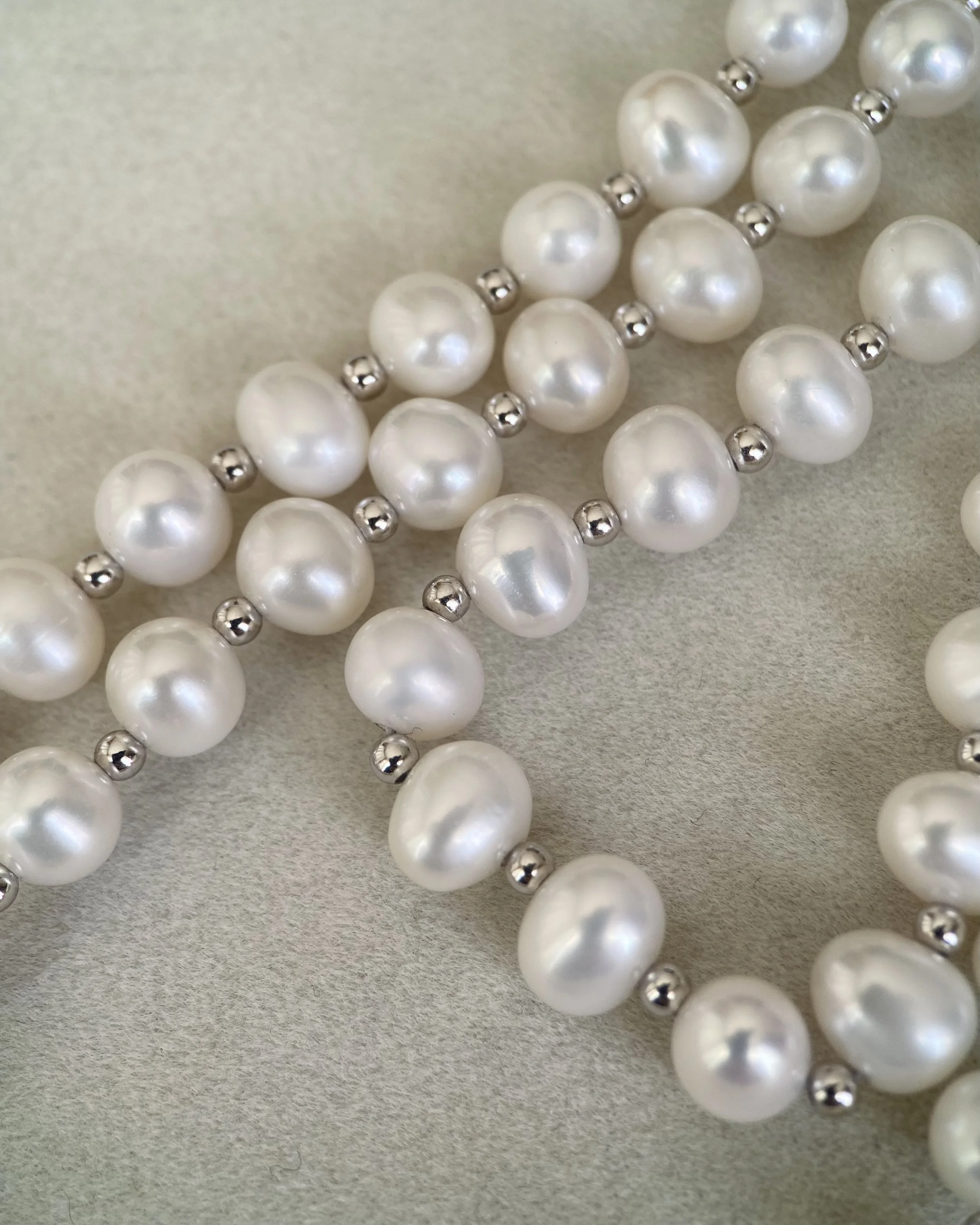 29" Long Classic White Nucleus-Free Freshwater Keshi Pearl Necklace 8mm, S925 Silver Spacers & Double-Opening Clasp, 4 Ways to Wear Starlit Pearls