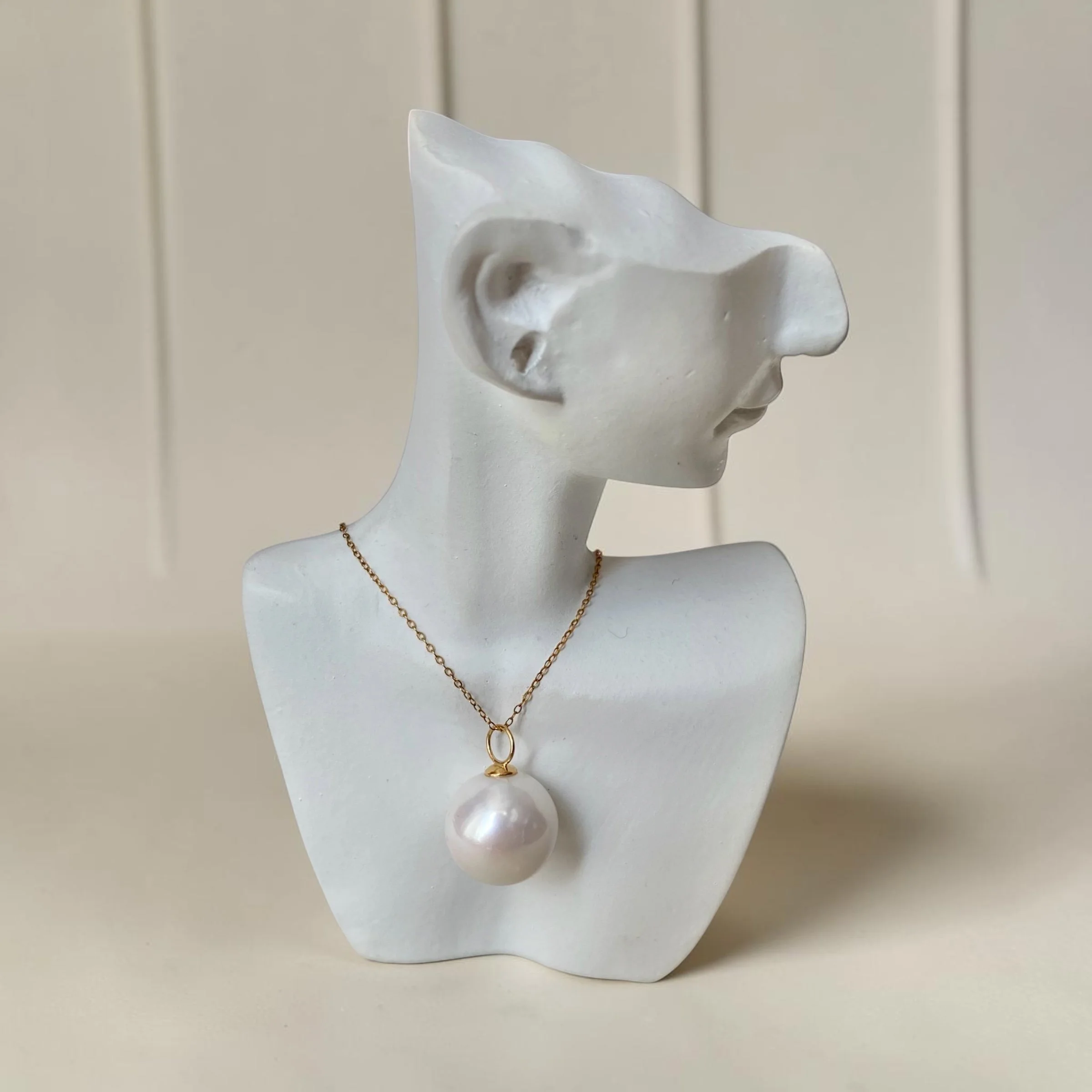 Giant Premium 14.4mm Crystal White Freshwater Pearl Pendant, Soft Pink Overtone, Solid 18K Gold Thick Bail – Ideal for Weddings Starlit Pearls