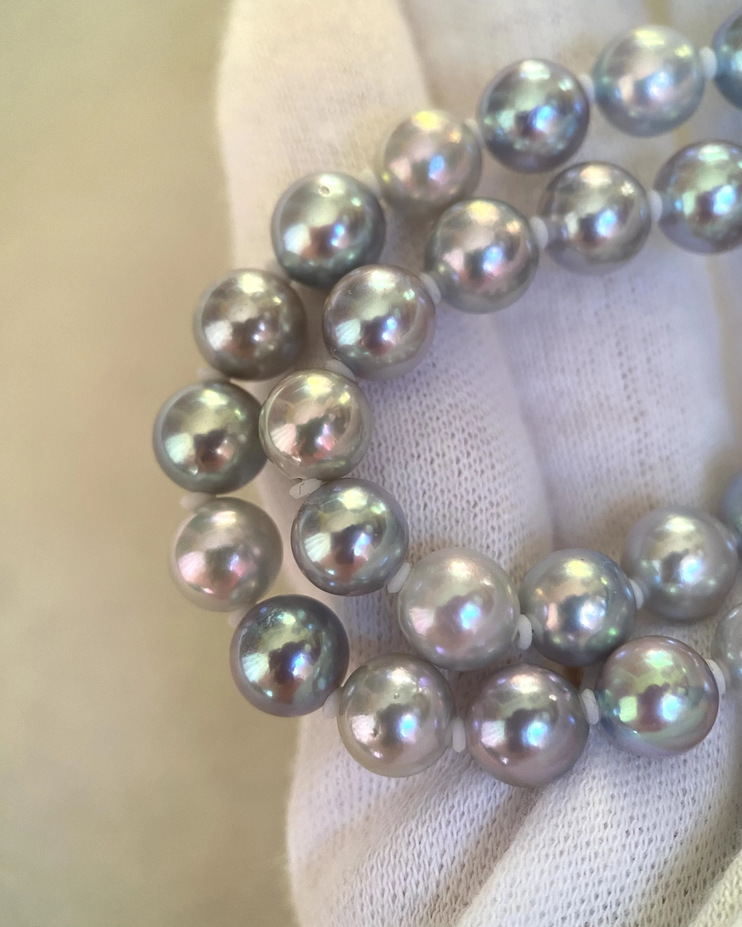 Ultra-Rare Japanese Metallic Electric-Blue Madama Akoya Pearl Necklace, 7–7.5mm, Rainbow Overtones & High-Mirror Lustre – S925 Silver Clasp Starlit Pearls